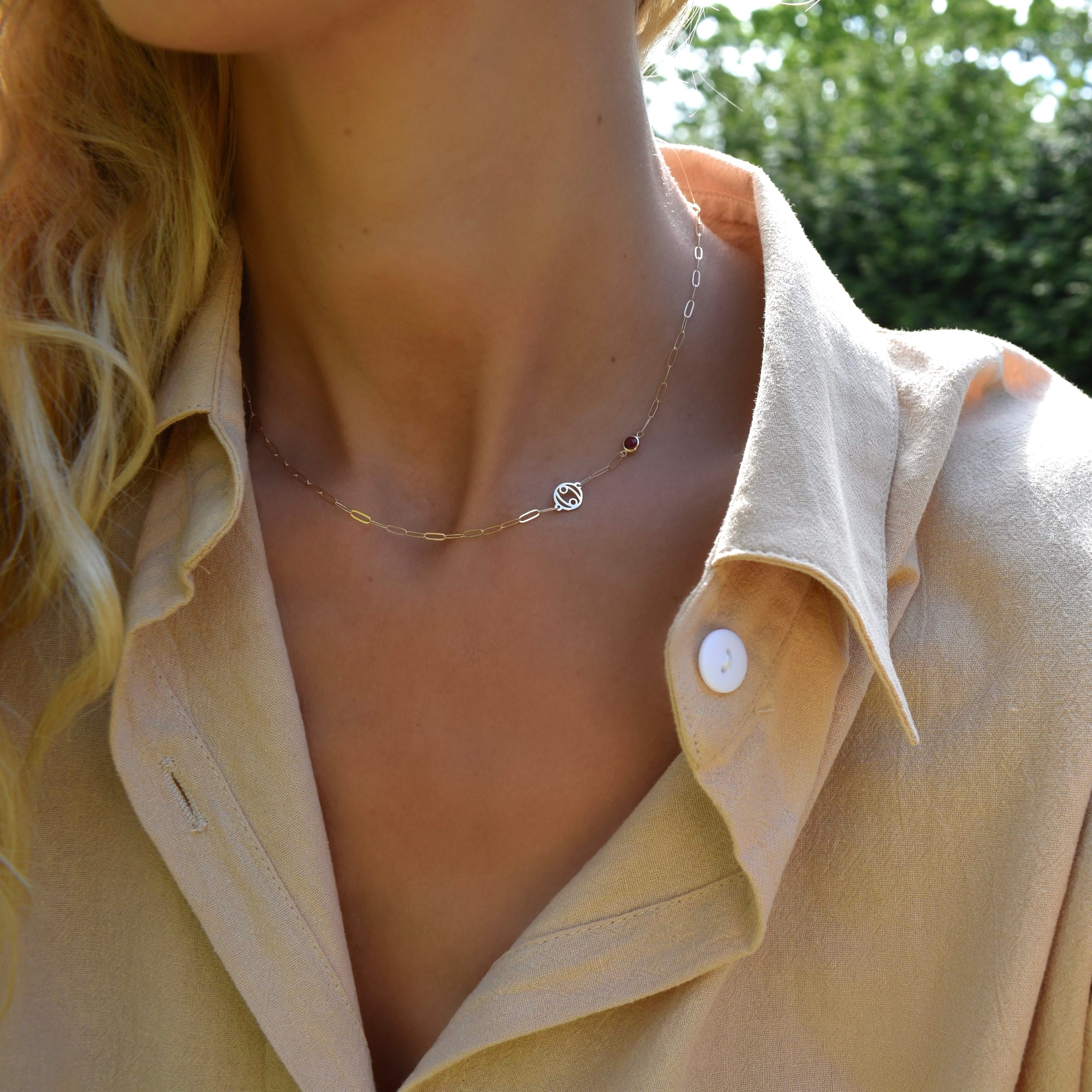 Cancer & Birthstone Necklace on Adelaide Mini in 14k Gold - Image 2
