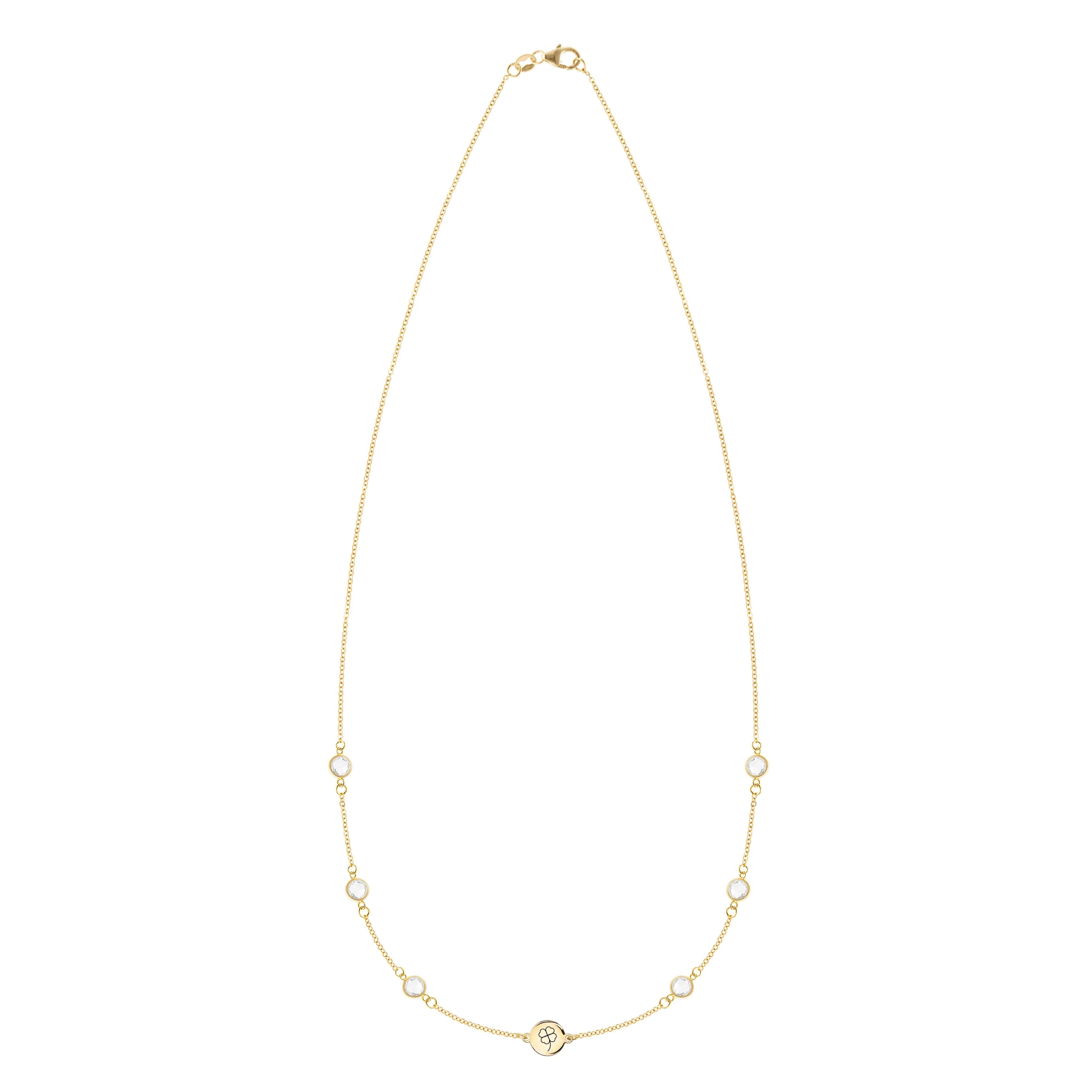 Clover Disc & Petite 6 Birthstone Necklace in 14k Gold - Image 4