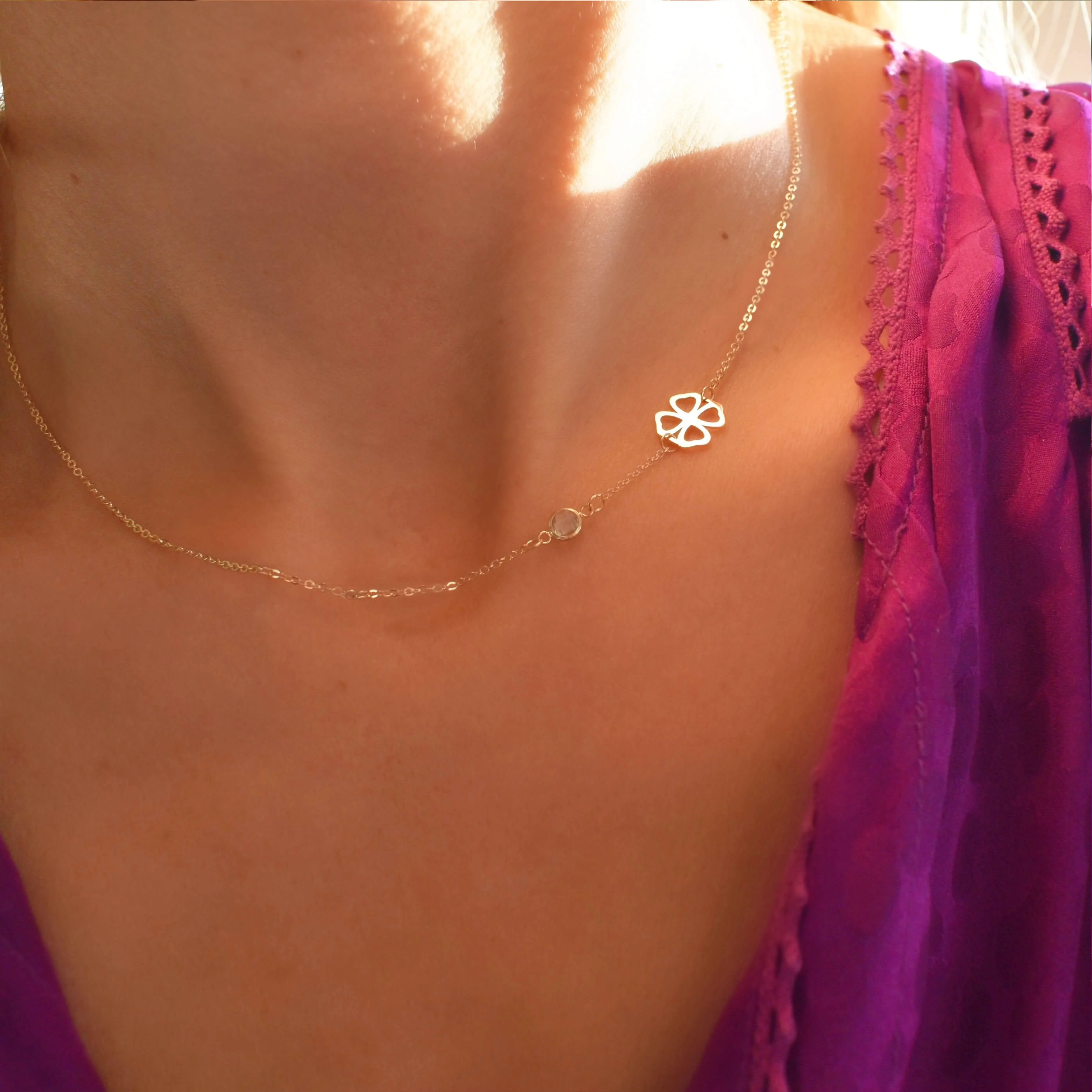 Clover & Petite 1 Birthstone Necklace in 14k Gold - Image 3