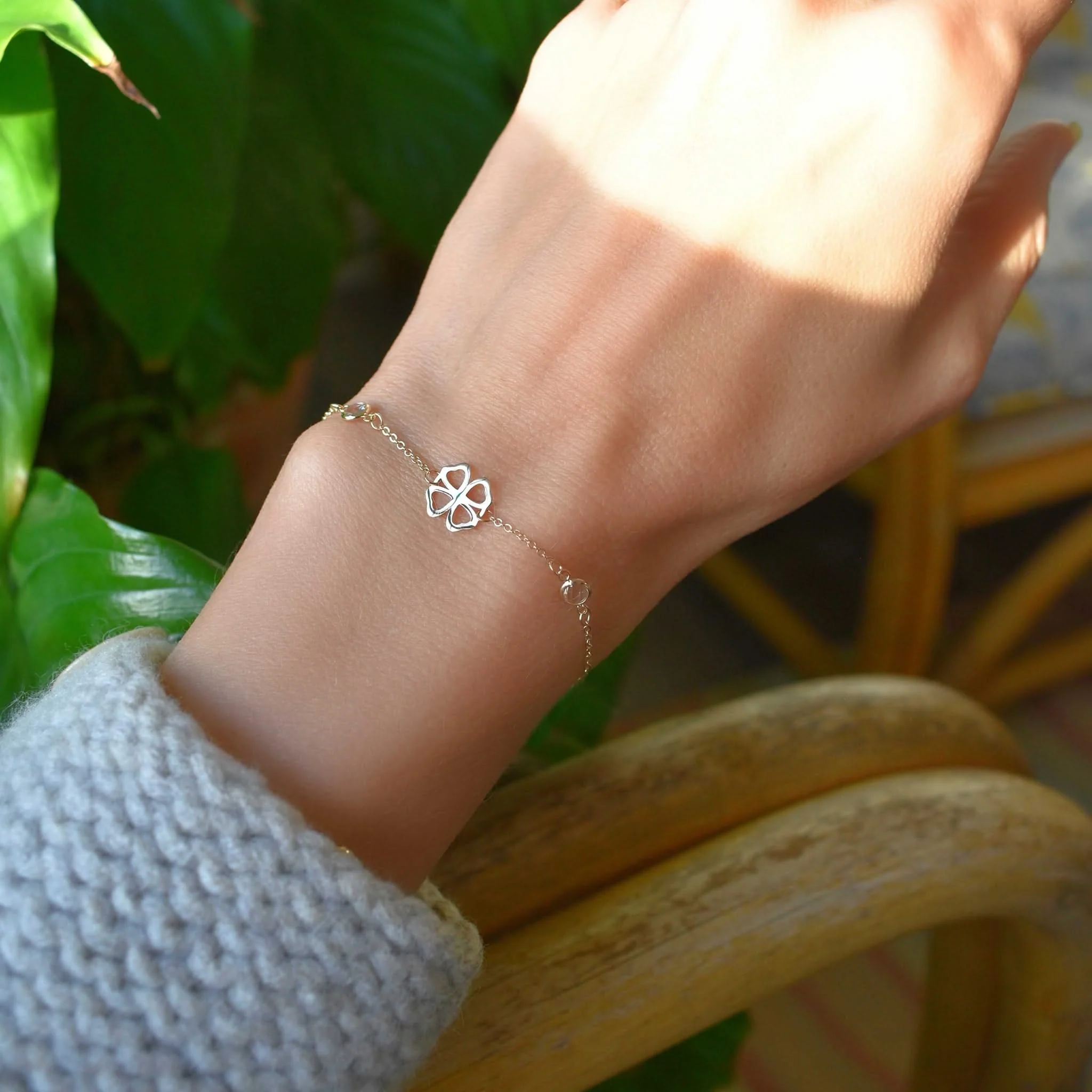 Clover & Petite 2 Birthstone Bracelet in 14k Gold - Image 2