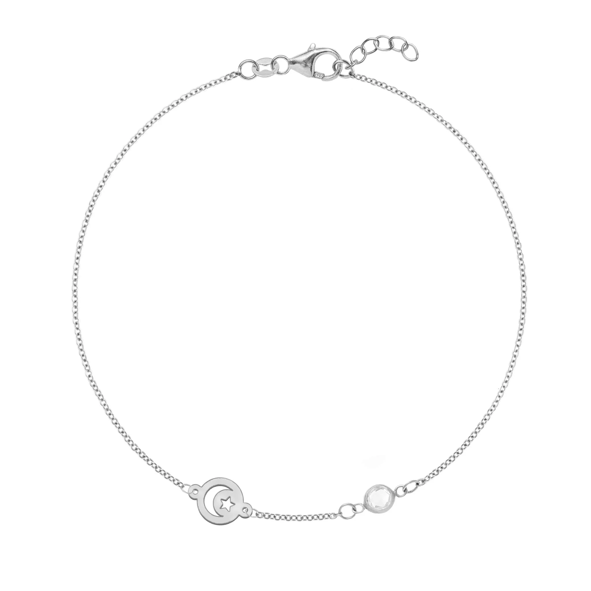 Crescent & Star Disc & Petite 1 Birthstone Bracelet in 14k Gold - Image 5