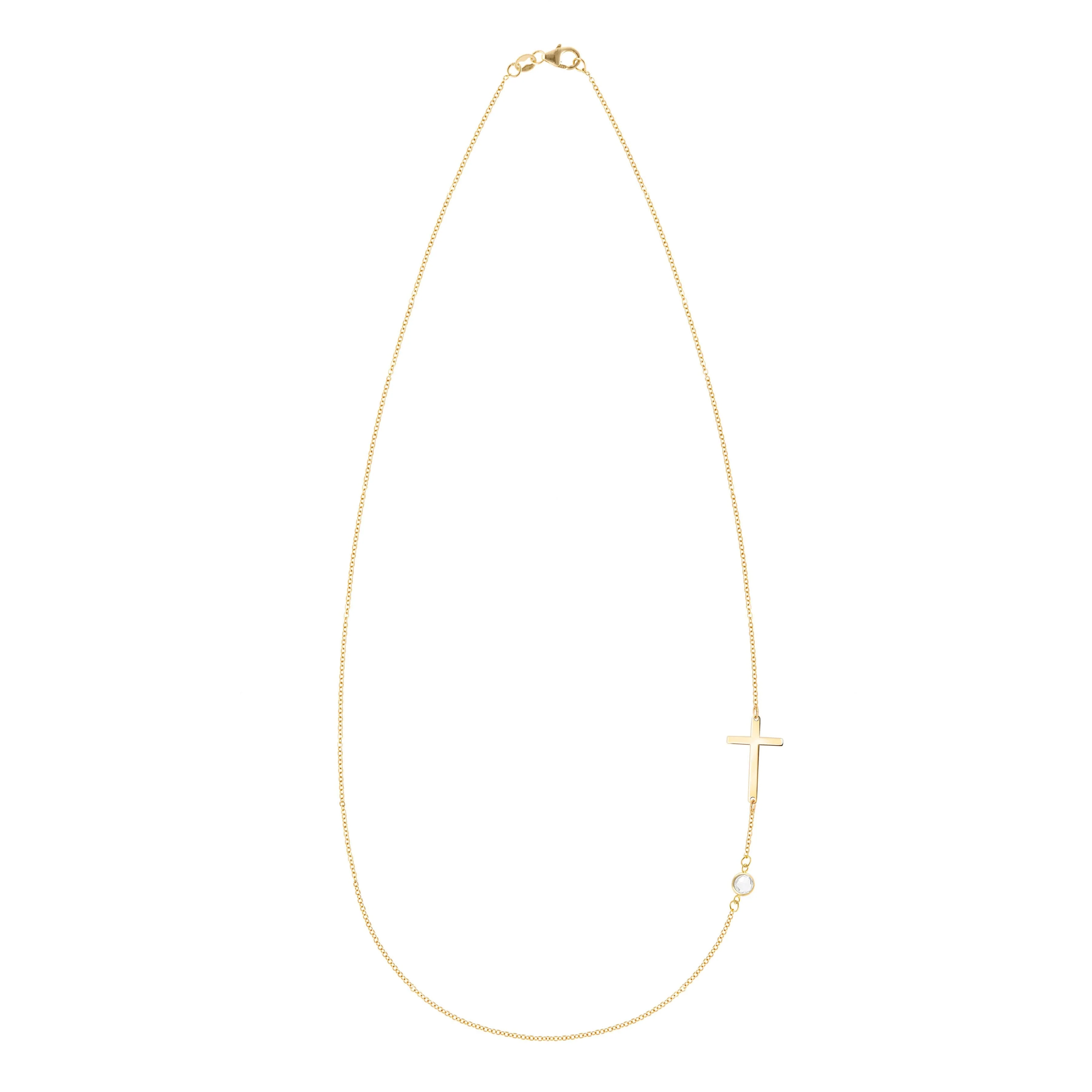 Cross & Petite 1 Birthstone Necklace in 14k Gold - Image 4