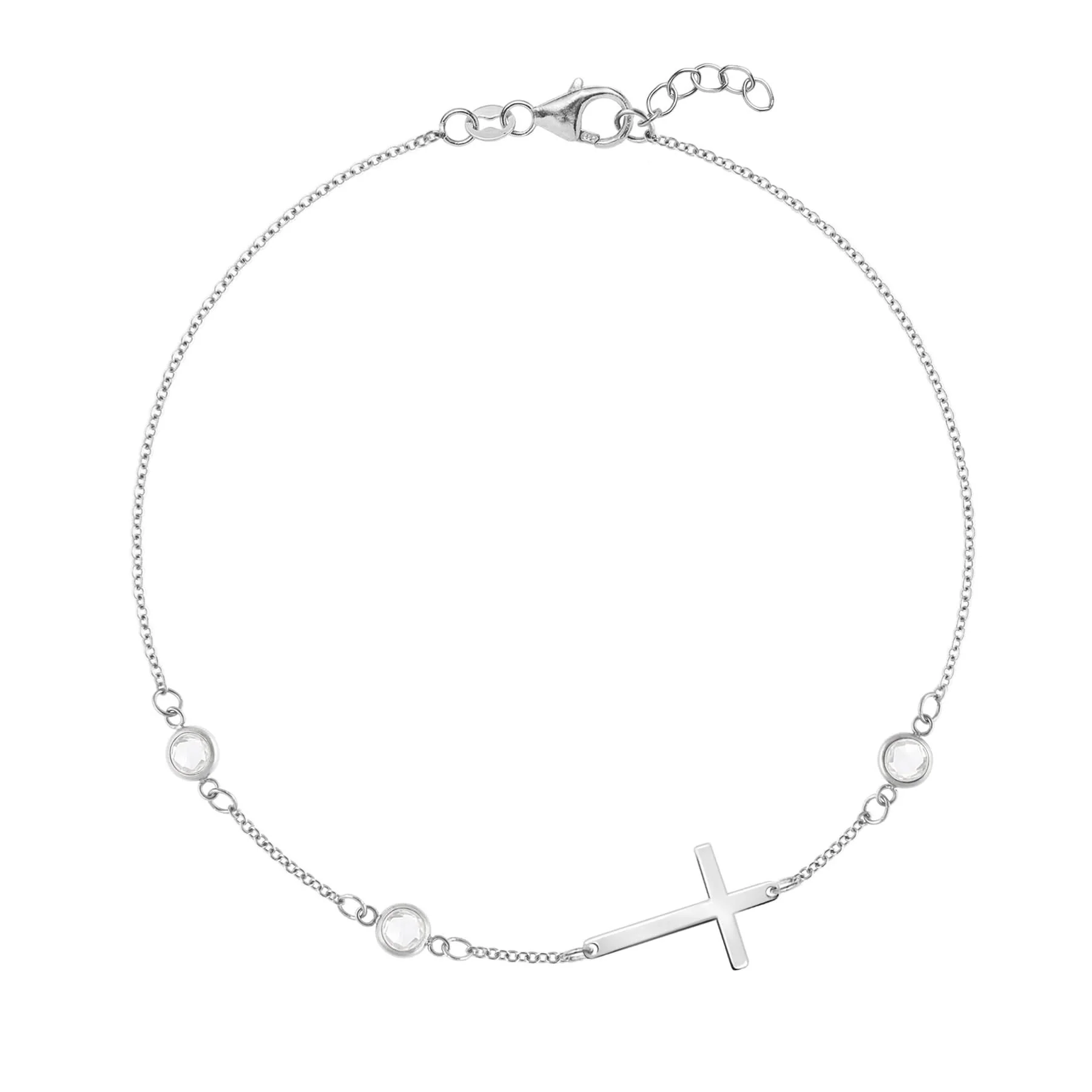 Cross & Petite 3 Birthstone Bracelet in 14k Gold - Image 8