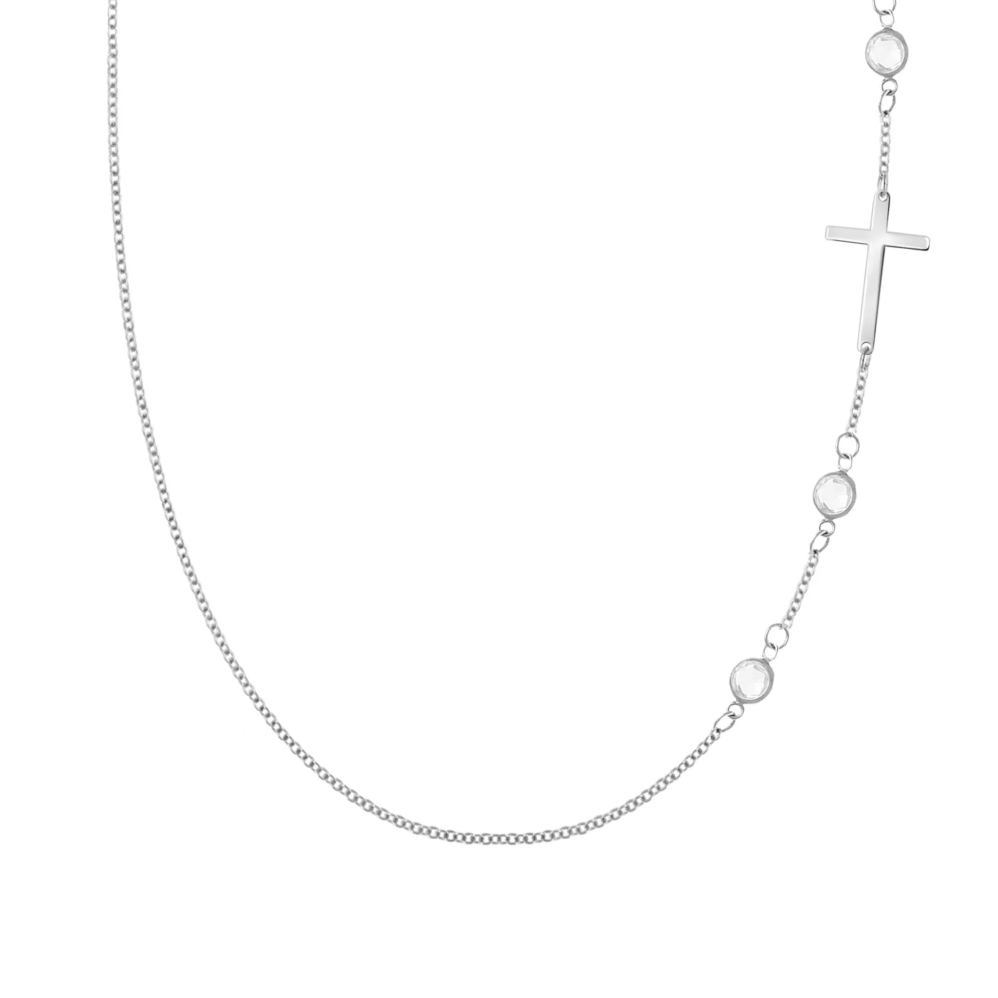 Cross & Petite 3 Birthstone Necklace in 14k Gold - Image 9