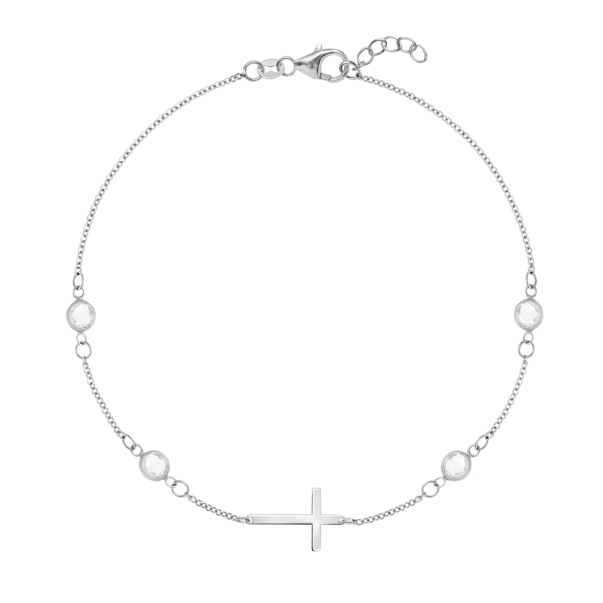 Cross & Petite 4 Birthstone Bracelet in 14k Gold - Image 8