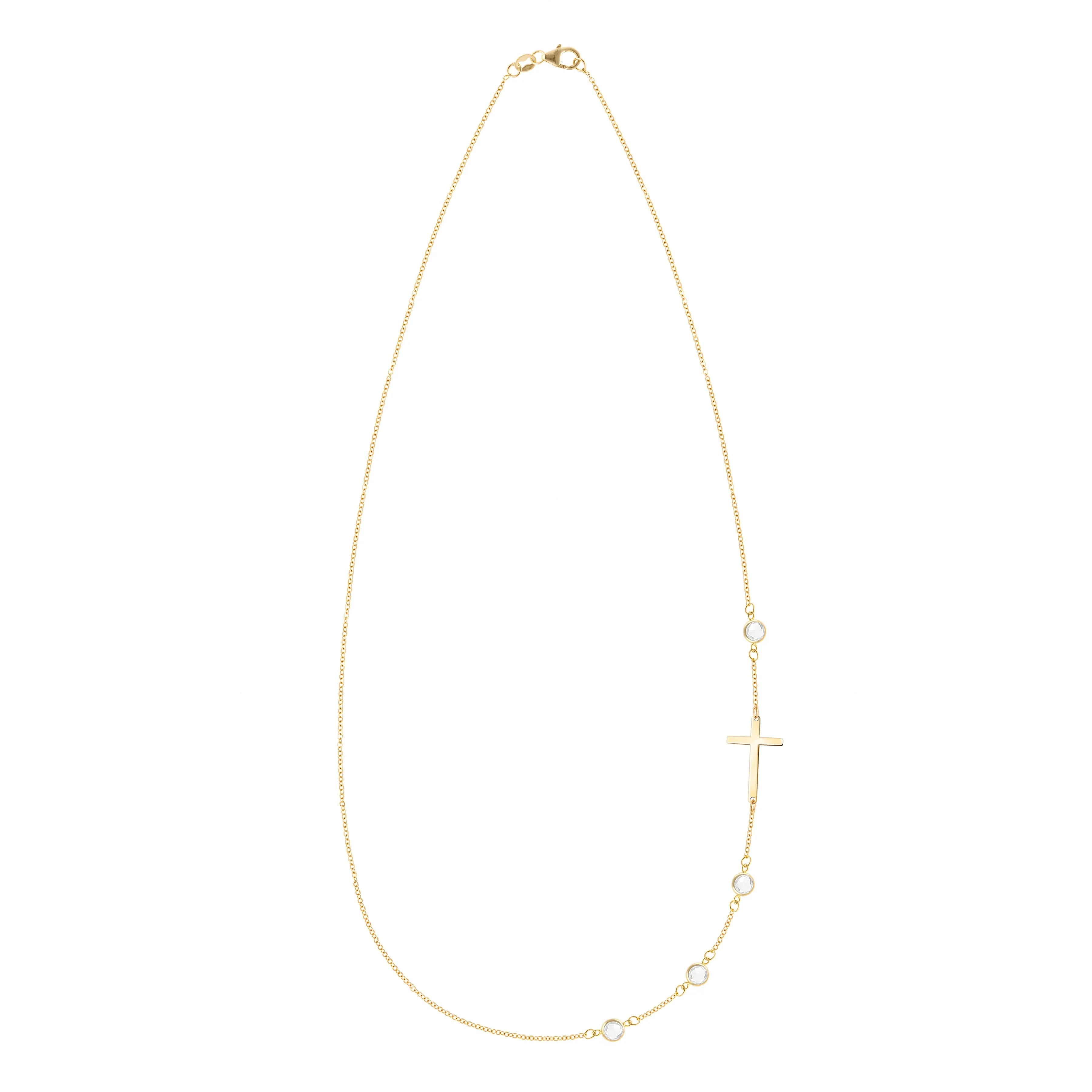 Cross & Petite 4 Birthstone Necklace in 14k Gold - Image 5