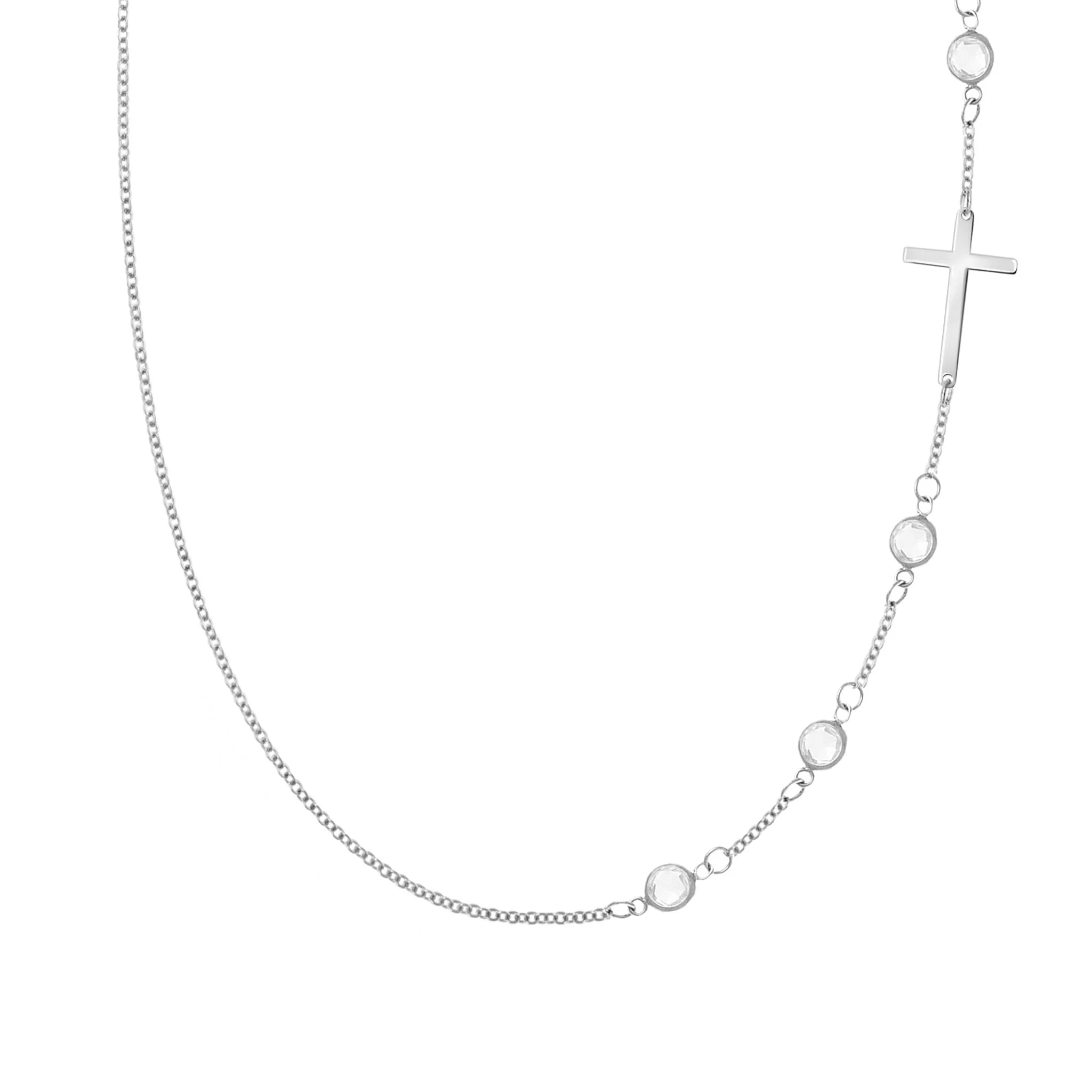 Cross & Petite 4 Birthstone Necklace in 14k Gold - Image 8