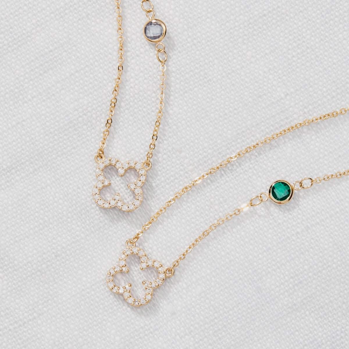 Diamond Clover & Birthstone Necklace in 14k Gold - Image 7