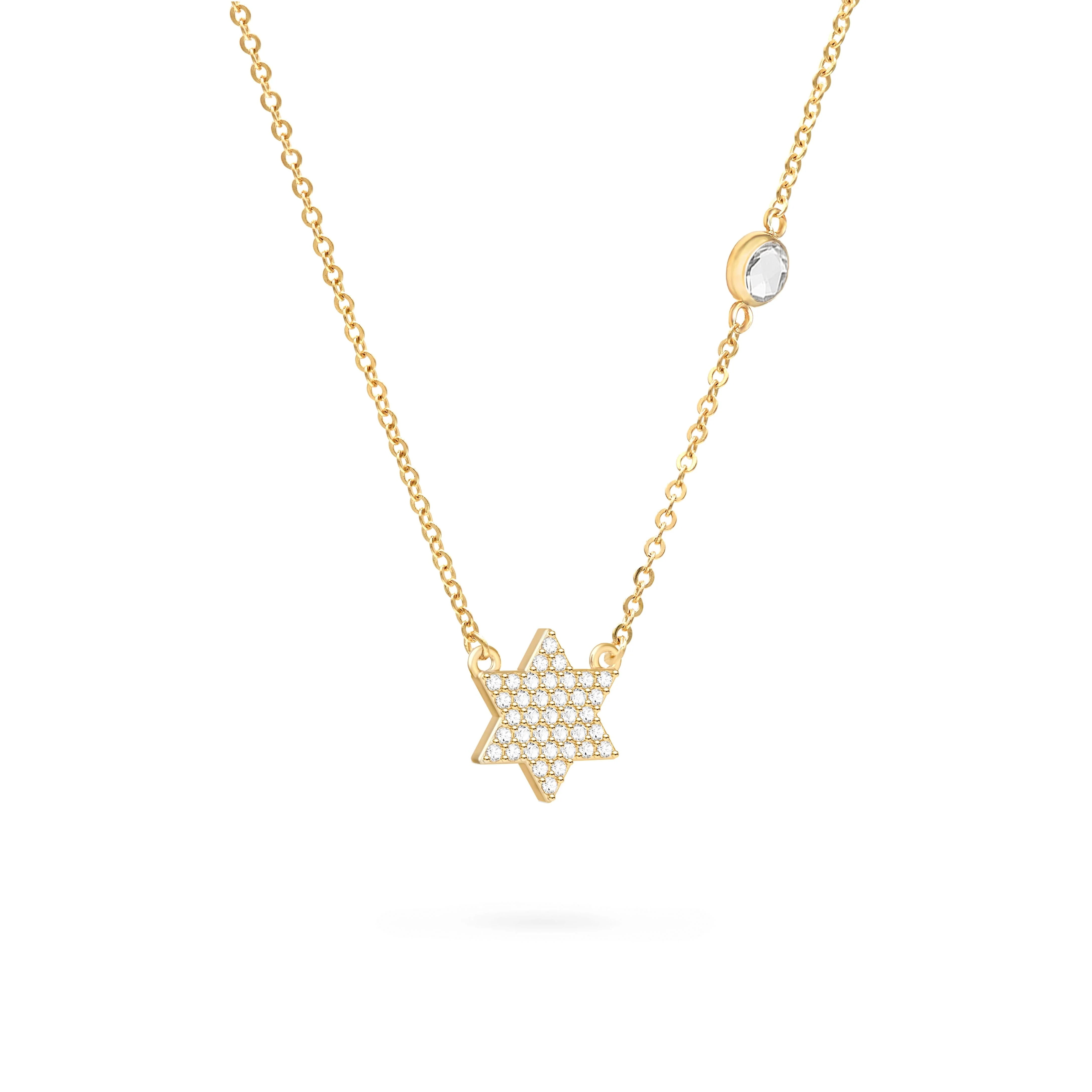 Diamond Star of David & Birthstone Necklace in 14k Gold - Image 4