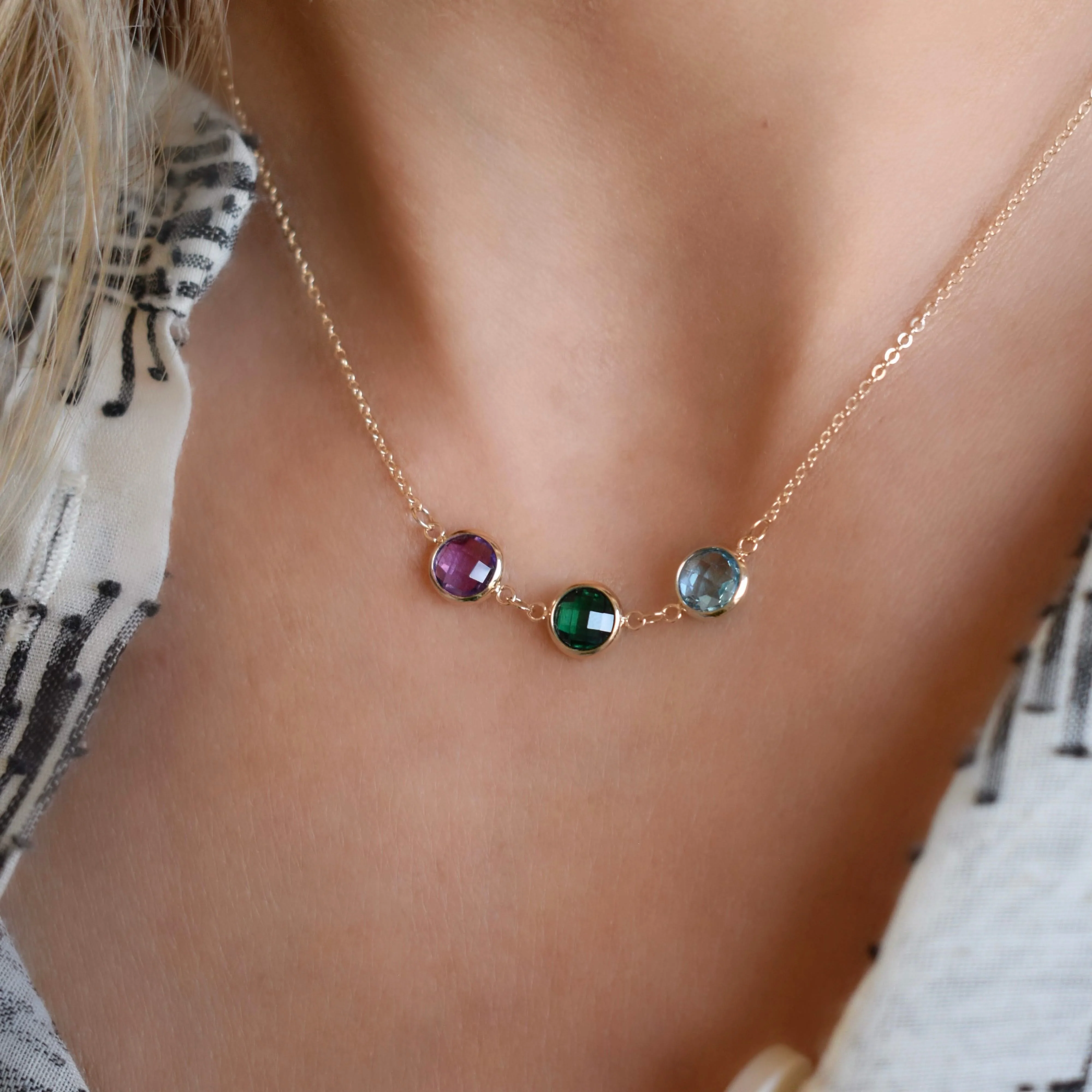 Grand 3 Connected Birthstone Necklace in 14k Gold - Image 3
