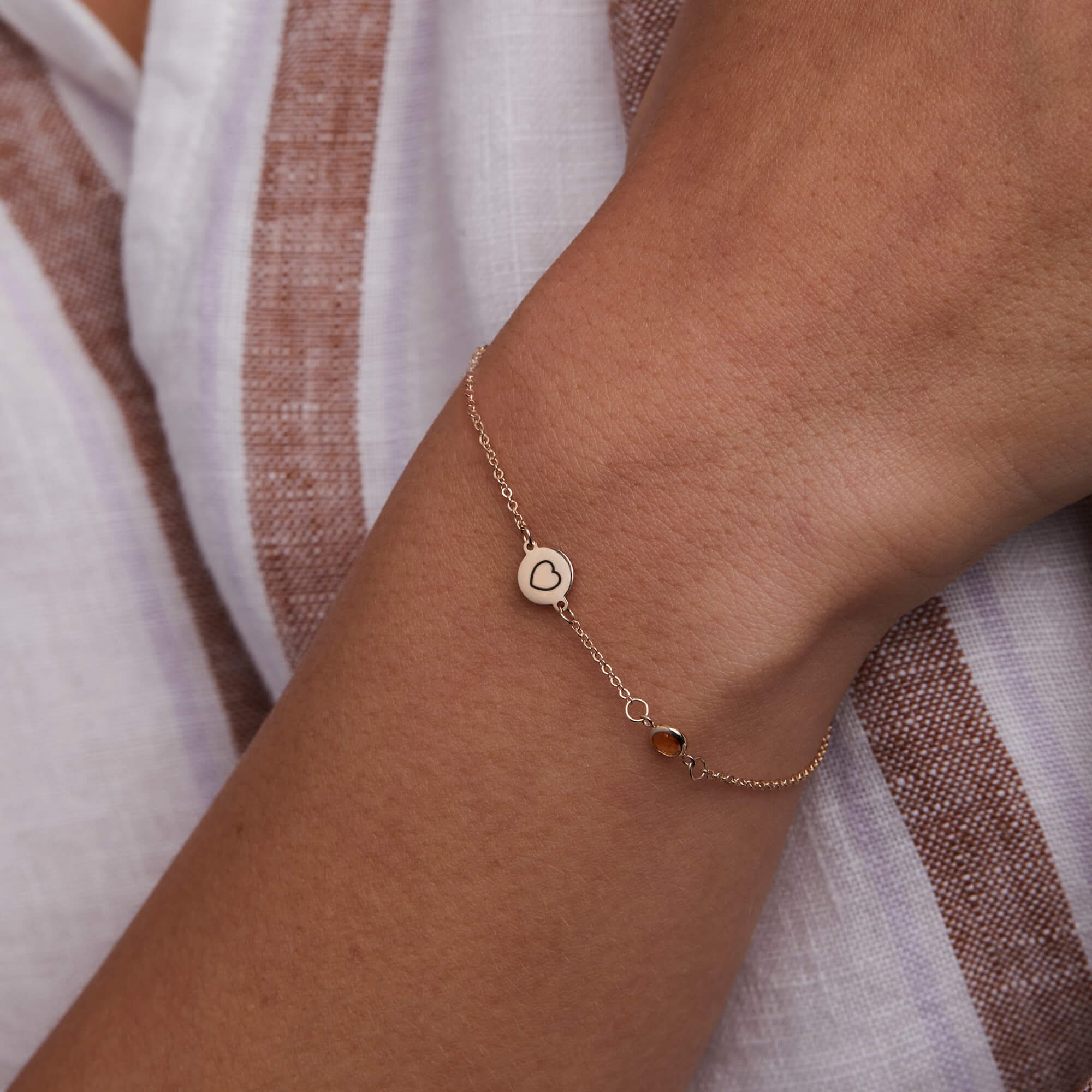 Heart Disc & Petite 1 Birthstone Bracelet in 14k Gold - Image 3