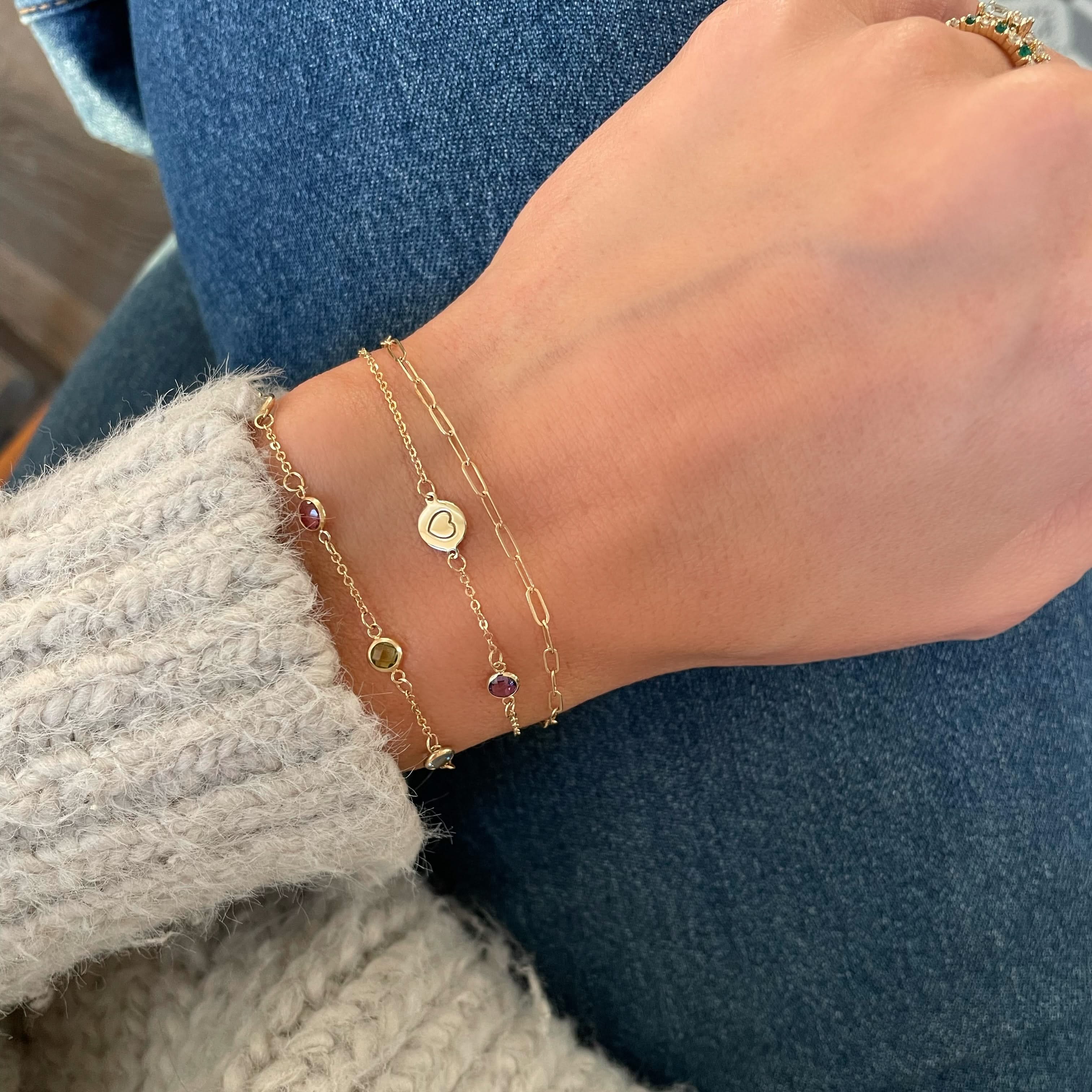 Heart Disc & Petite 1 Birthstone Bracelet in 14k Gold - Image 6