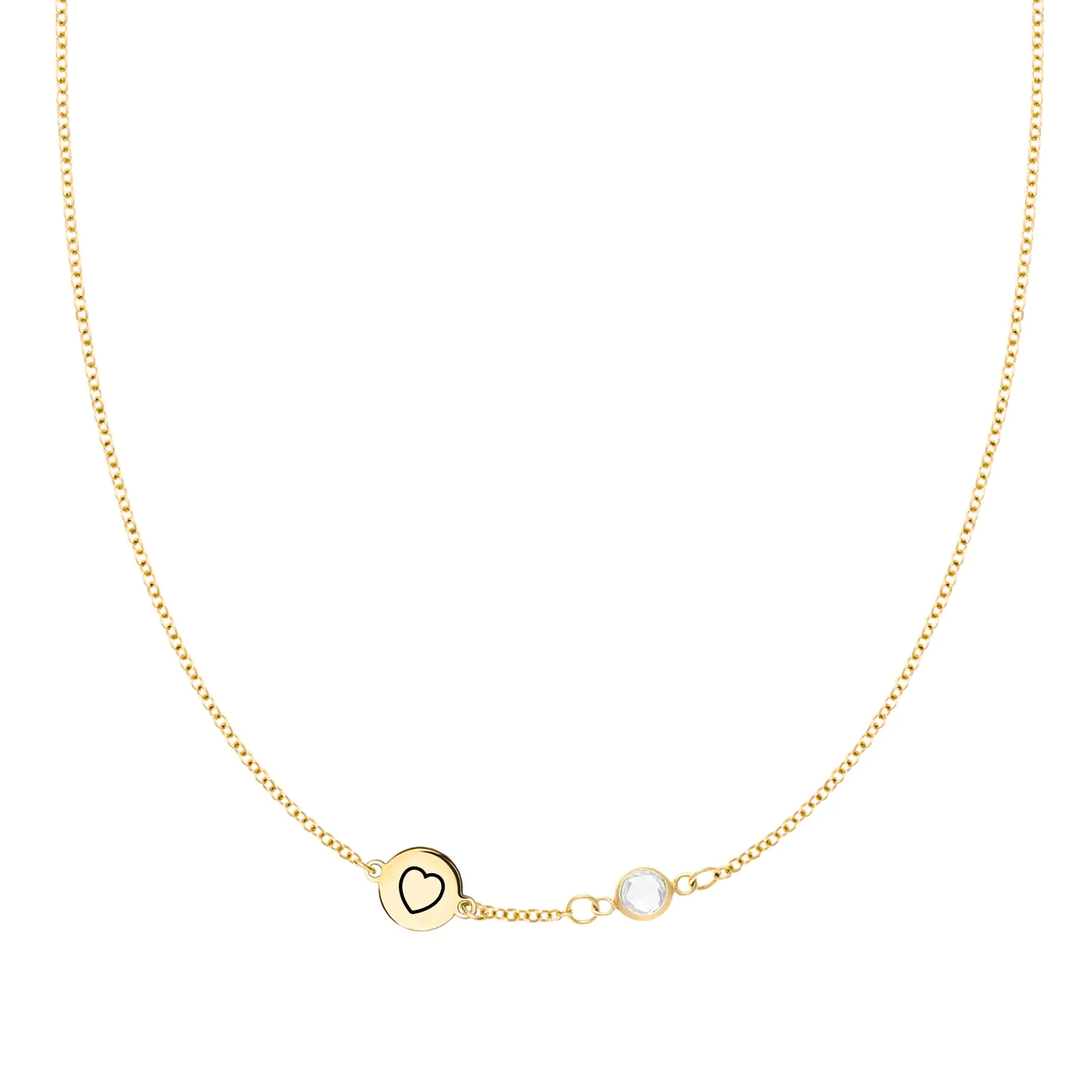 Heart Disc & Petite 1 Birthstone Necklace in 14k Gold