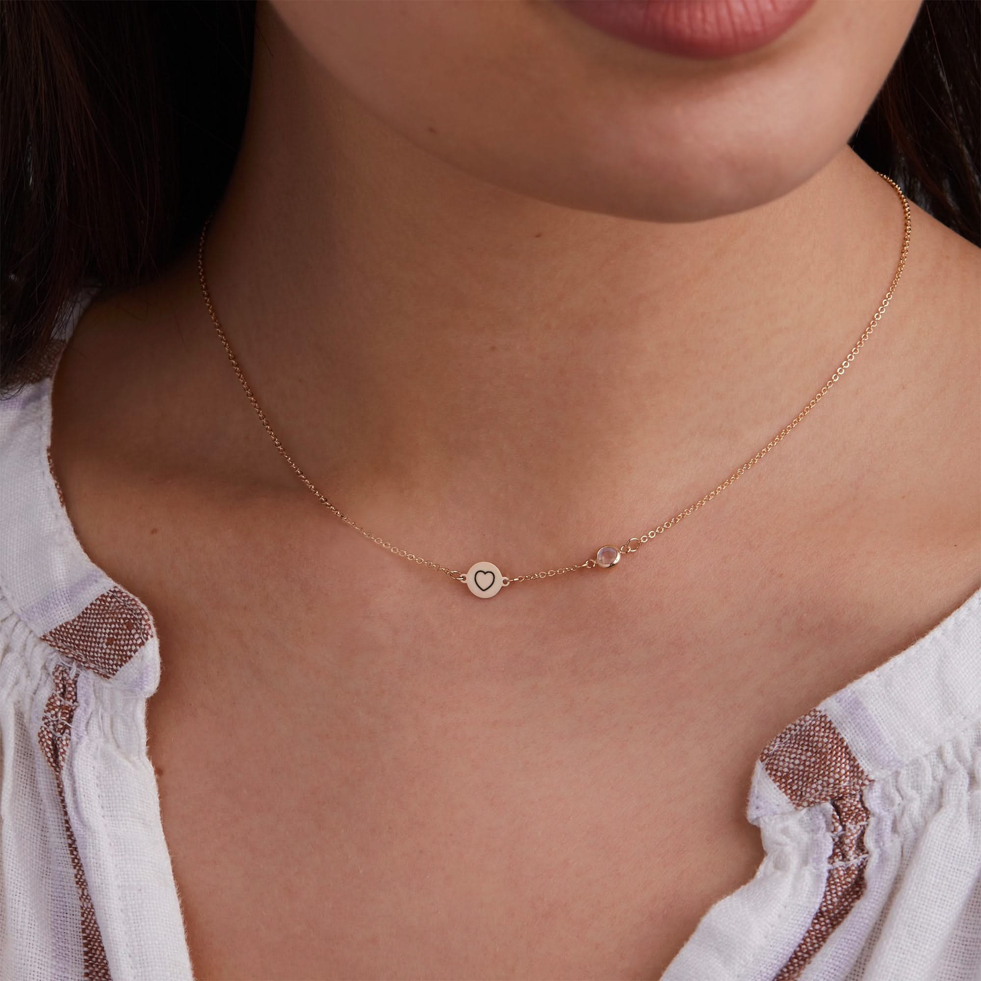 Heart Disc & Petite 1 Birthstone Necklace in 14k Gold - Image 3