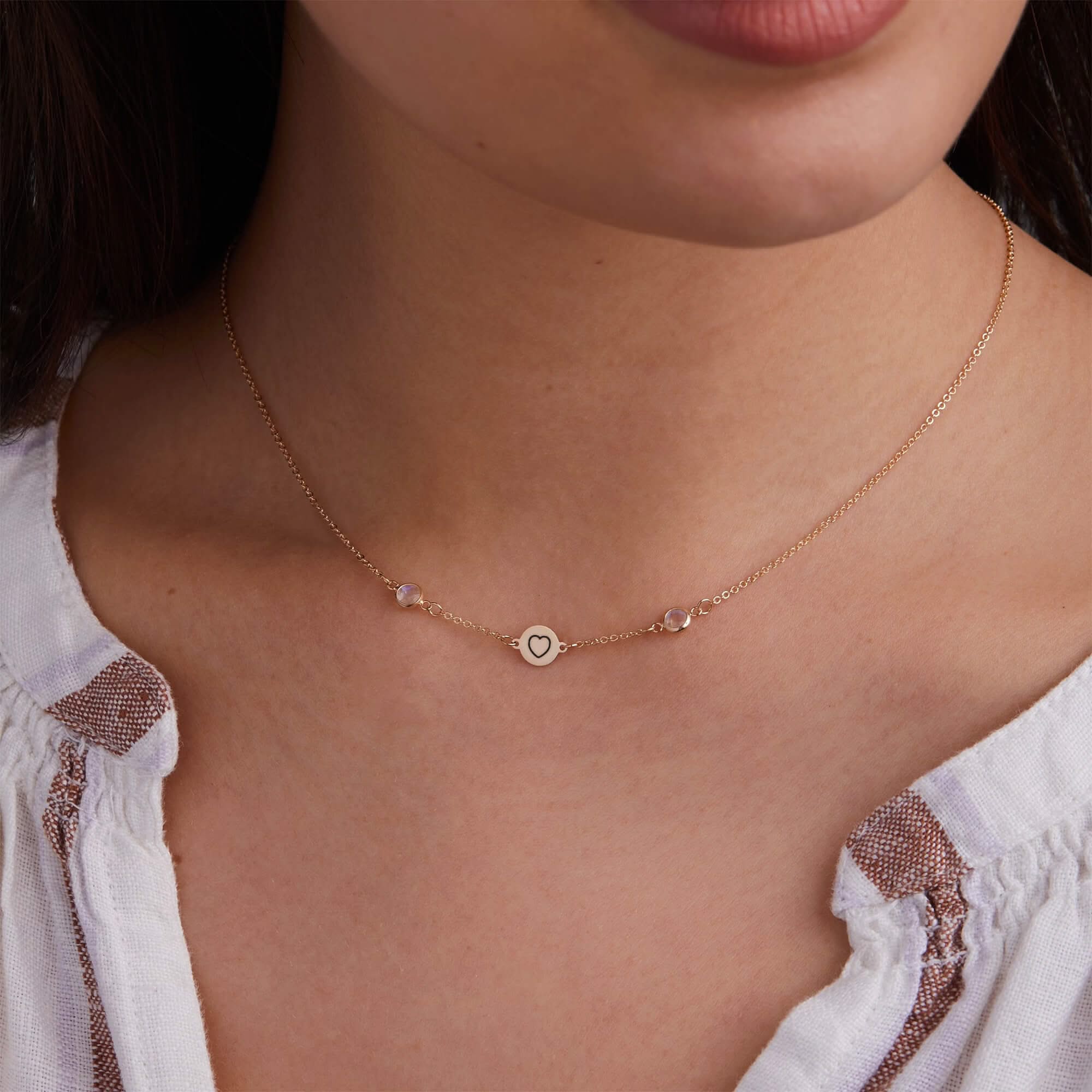 Heart Disc & Petite 2 Birthstone Necklace in 14k Gold (13 Link) - Image 3