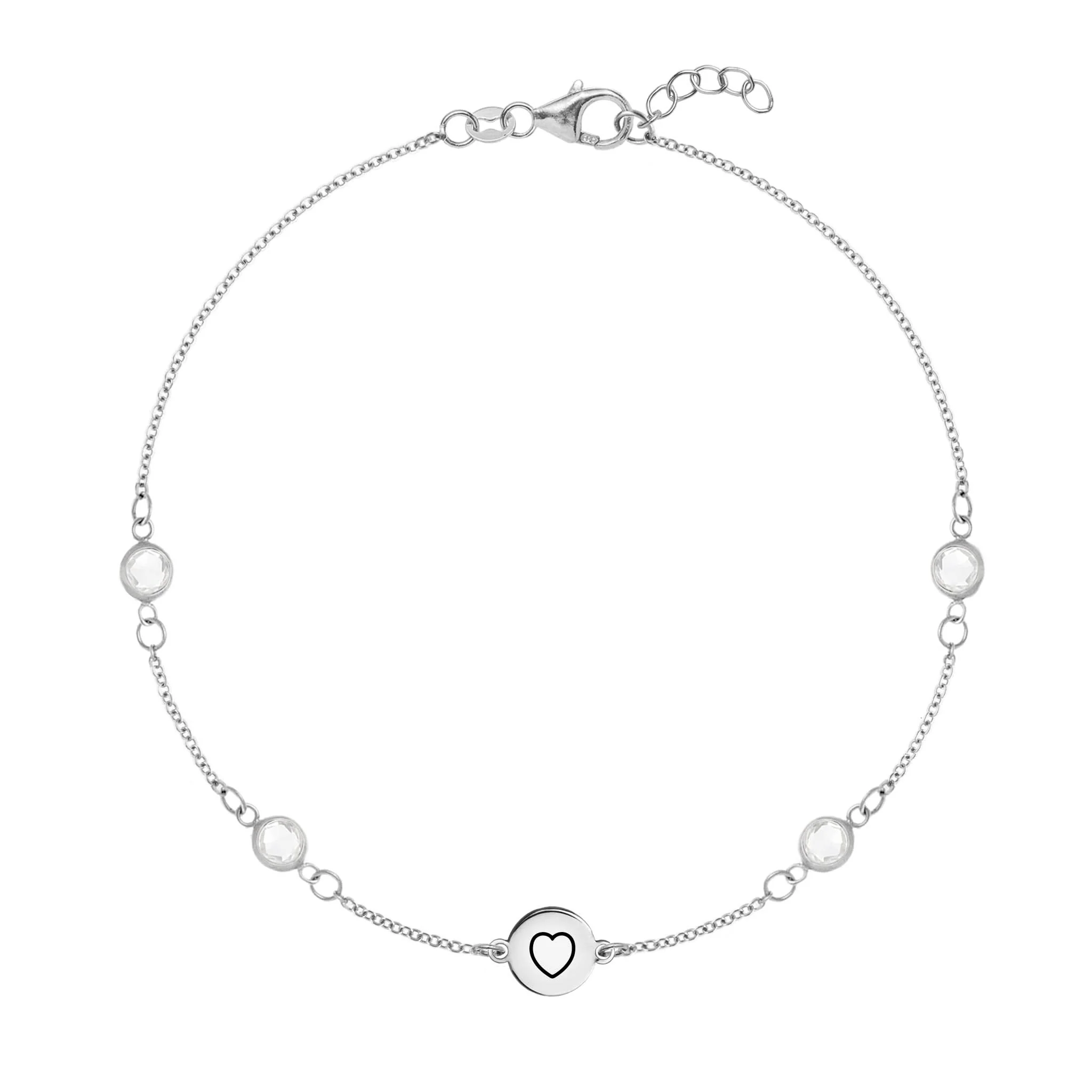 Heart Disc & Petite 4 Birthstone Bracelet in 14k Gold - Image 5