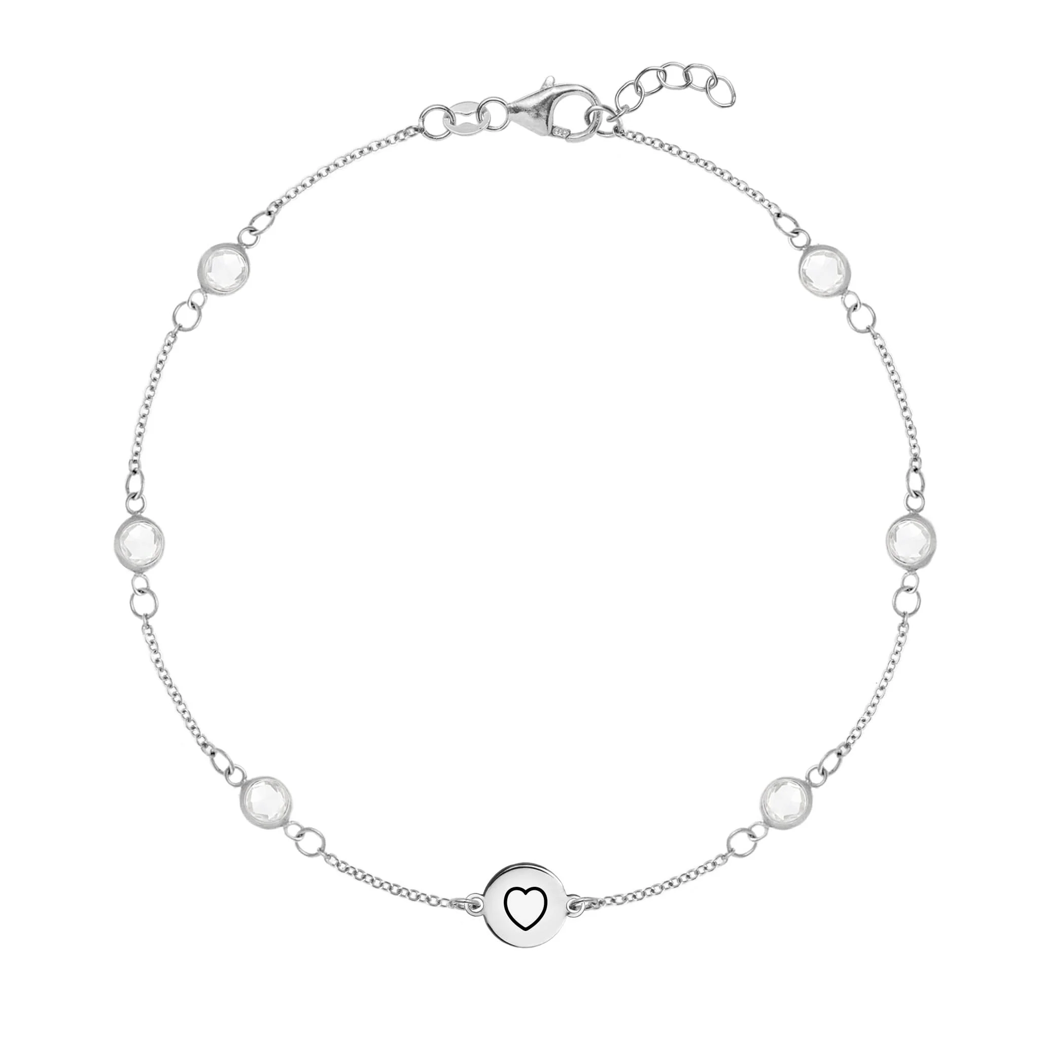 Heart Disc & Petite 6 Birthstone Bracelet in 14k Gold - Image 5