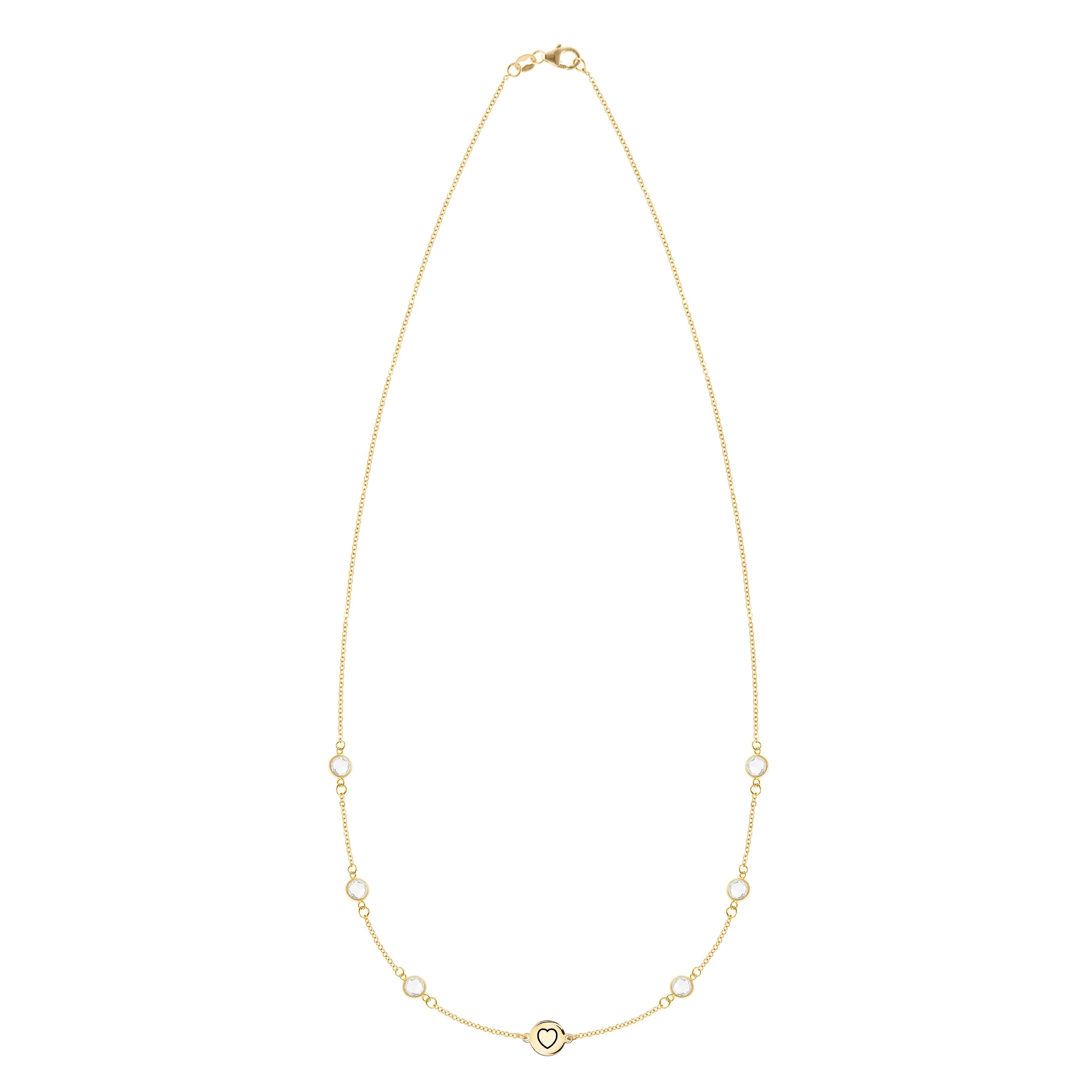 Heart Disc & Petite 6 Birthstone Necklace in 14k Gold - Image 4