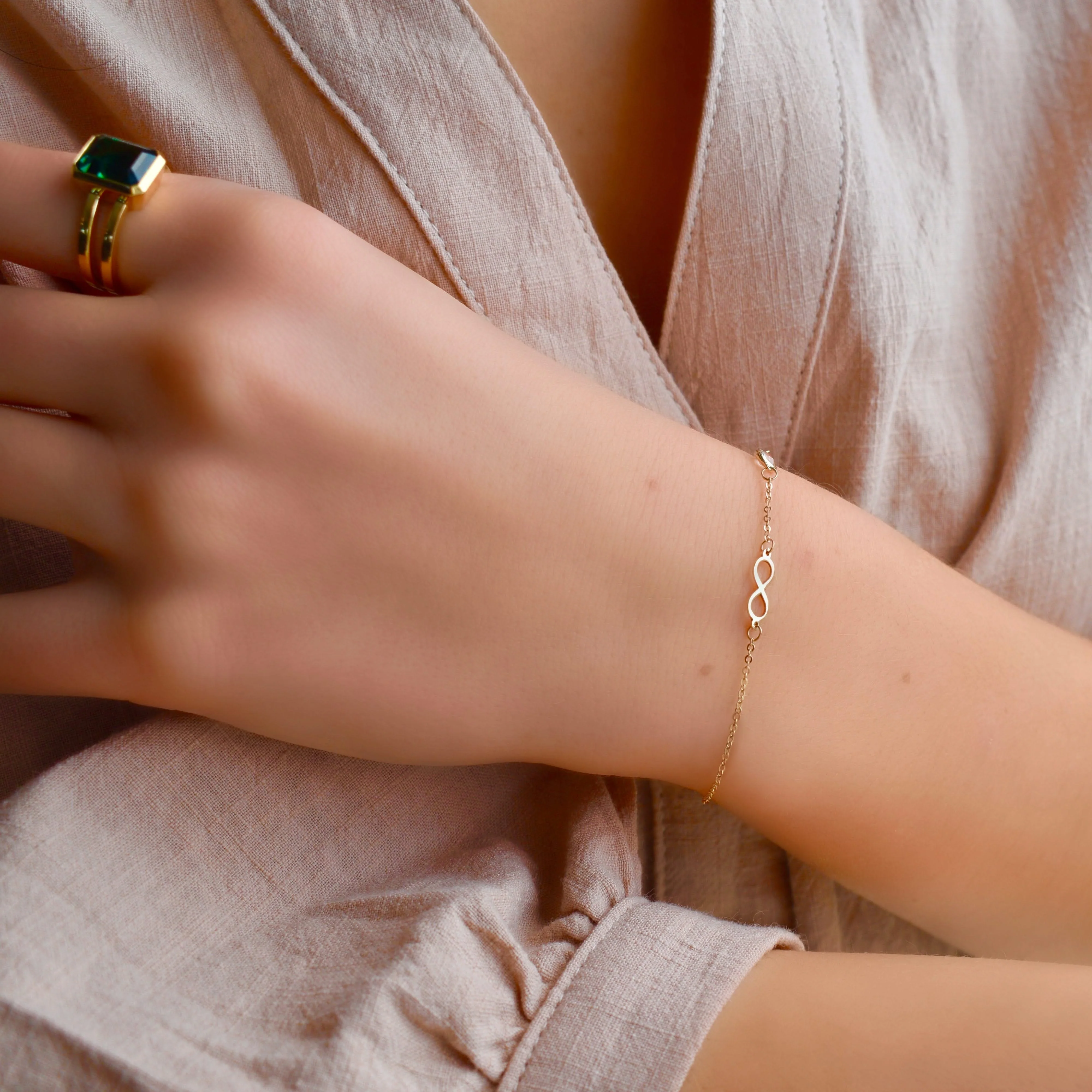 Infinity & Petite 1 Birthstone Bracelet in 14k Gold - Image 2