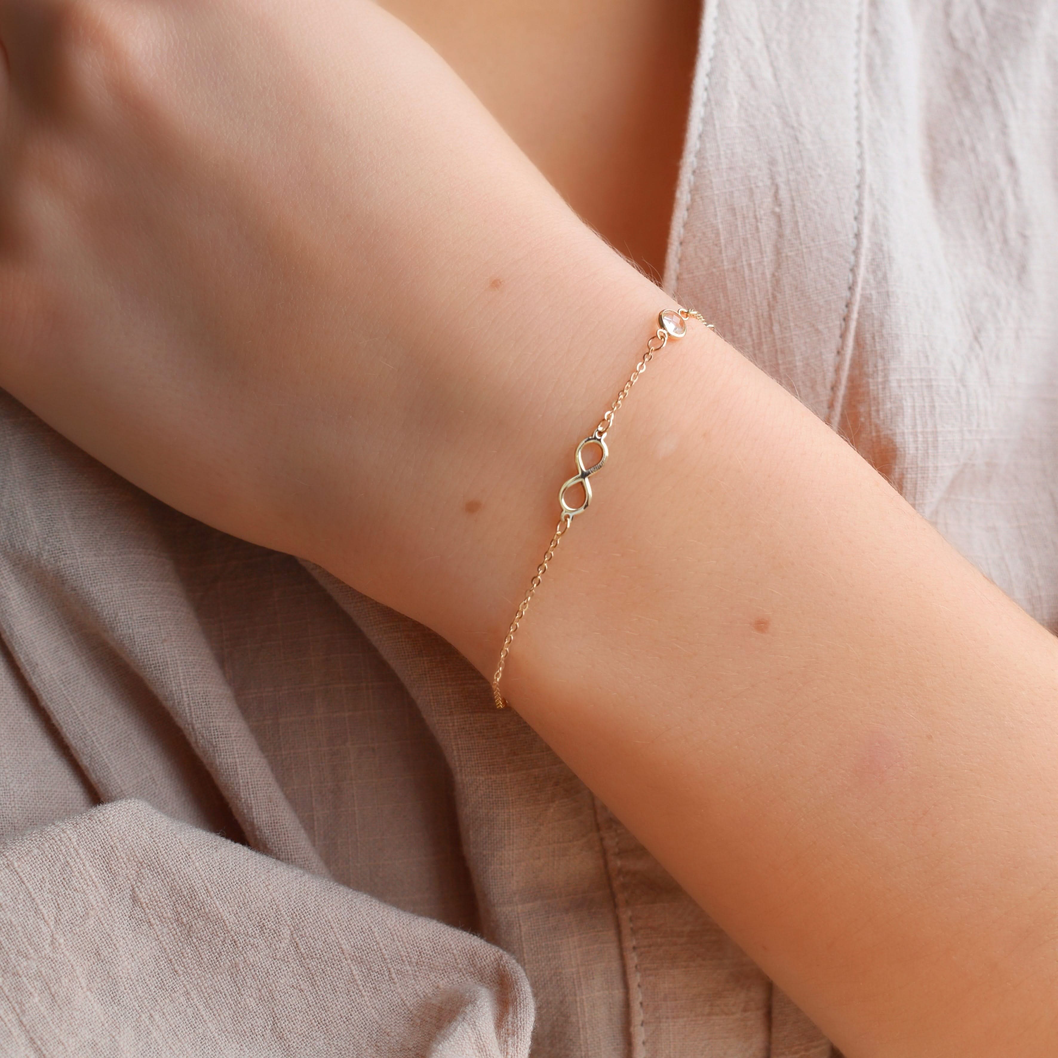 Infinity & Petite 1 Birthstone Bracelet in 14k Gold - Image 3