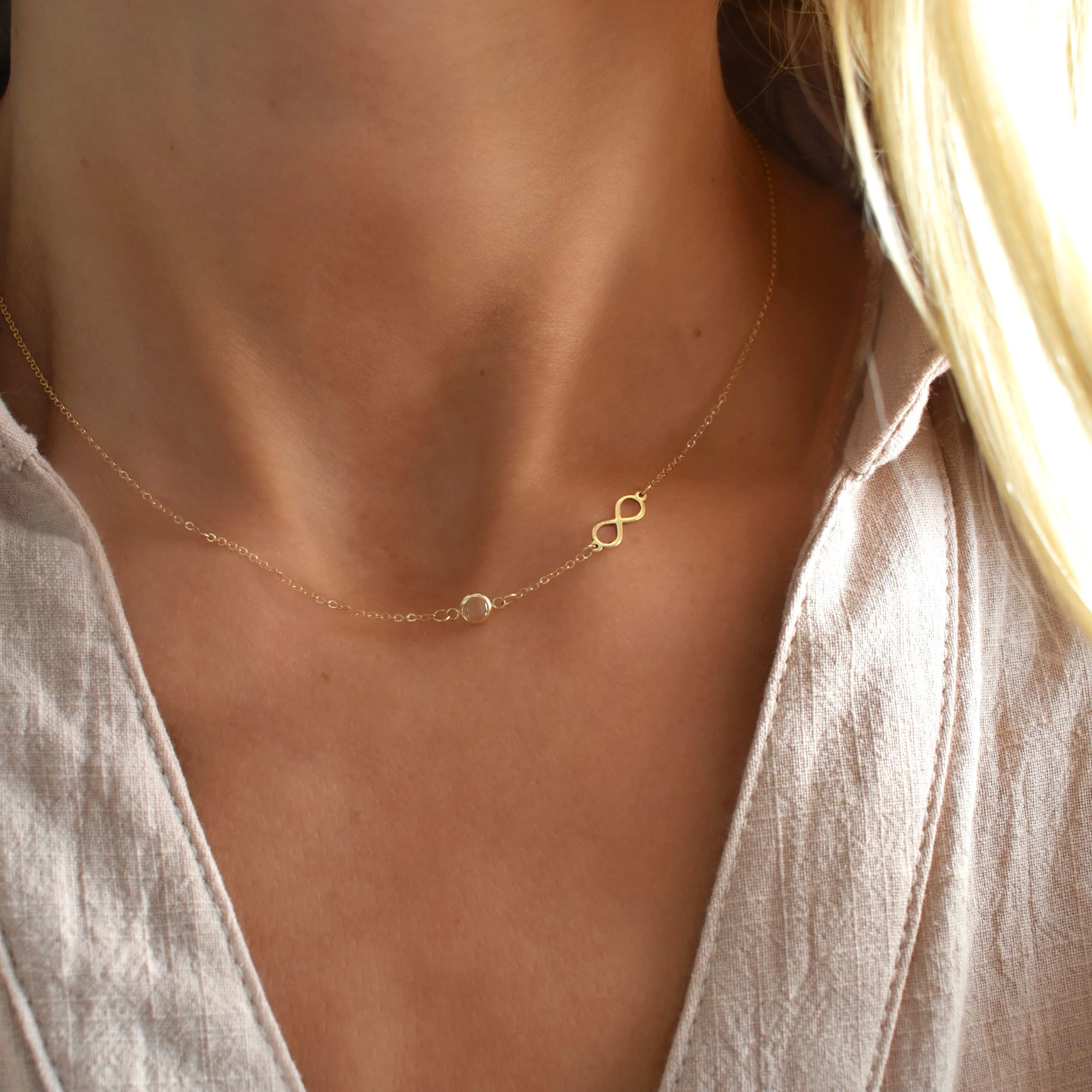 Infinity & Petite 1 Birthstone Necklace in 14k Gold - Image 3