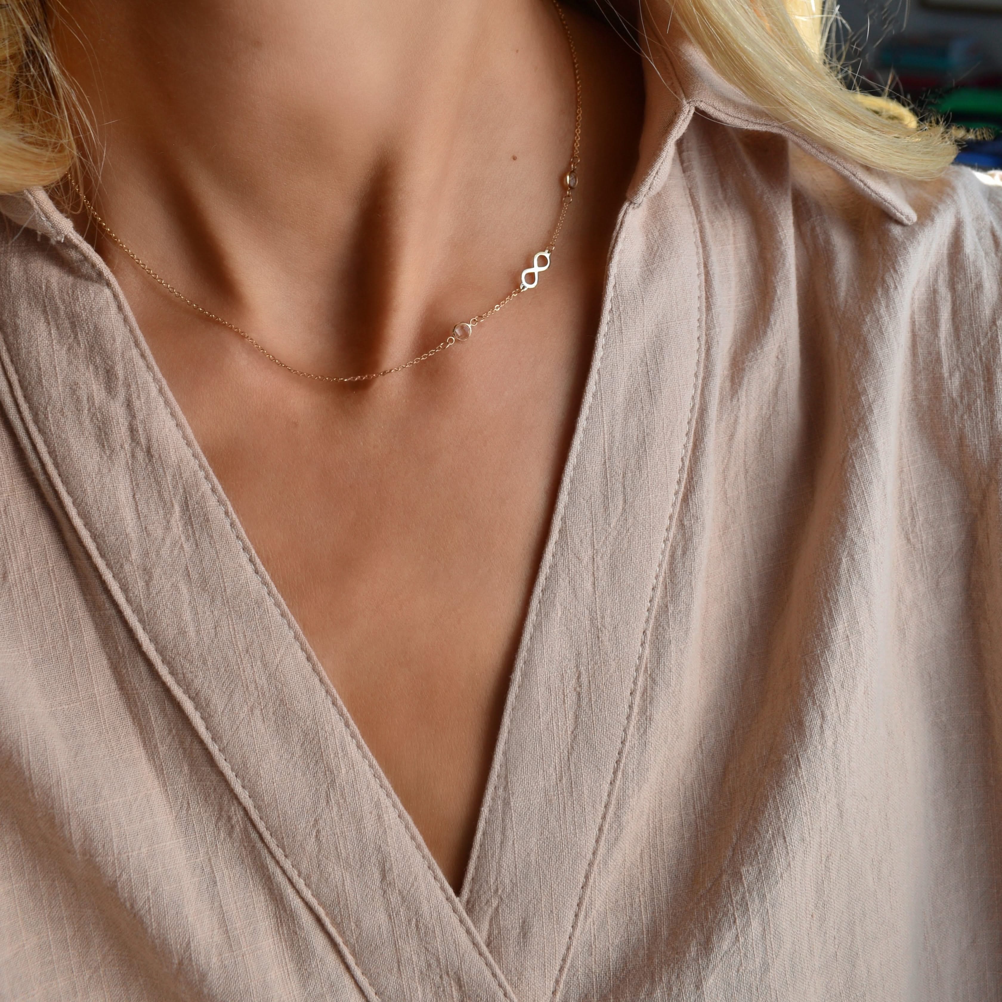 Infinity & Petite 2 Birthstone Necklace in 14k Gold - Image 2