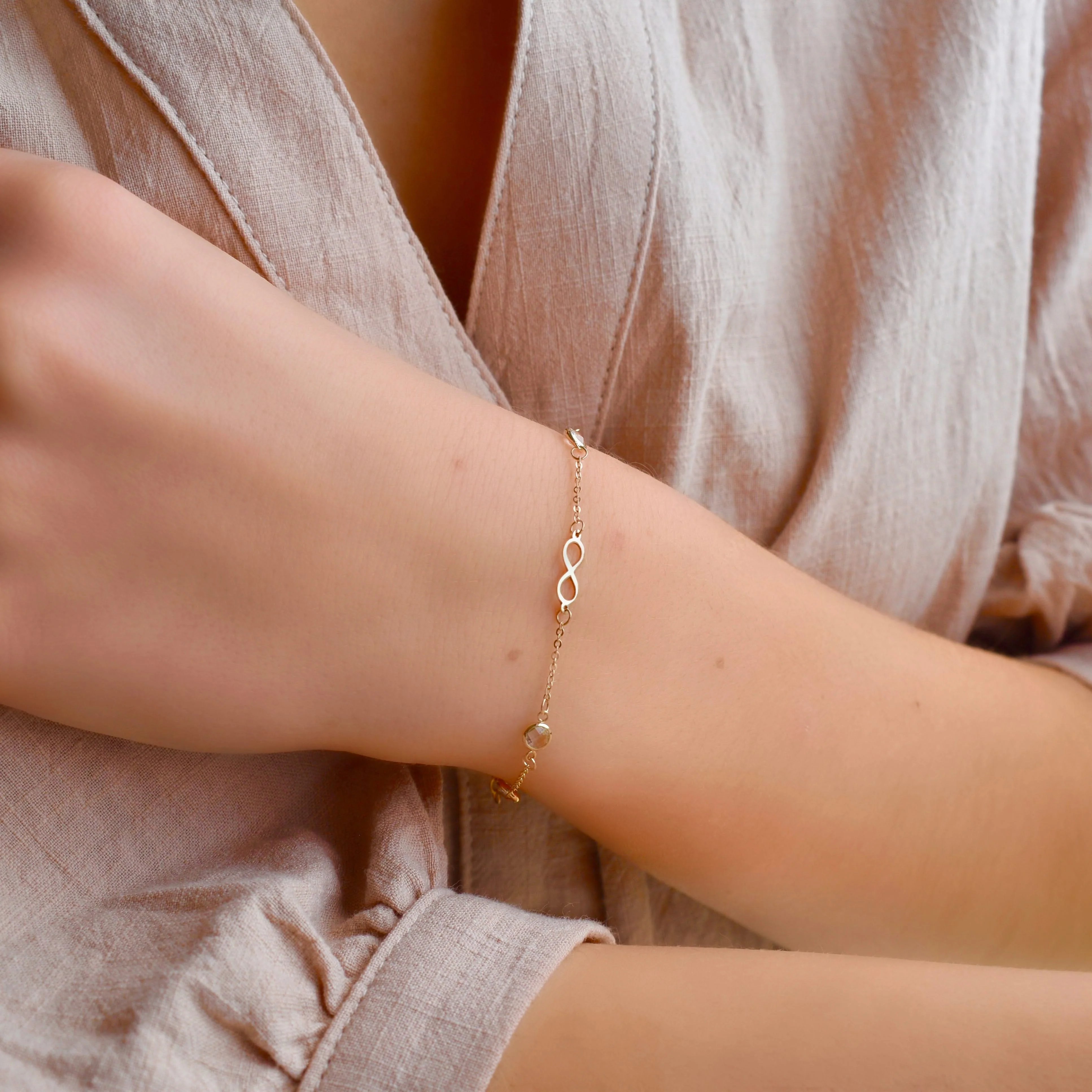 Infinity & Petite 3 Birthstone Bracelet in 14k Gold - Image 2