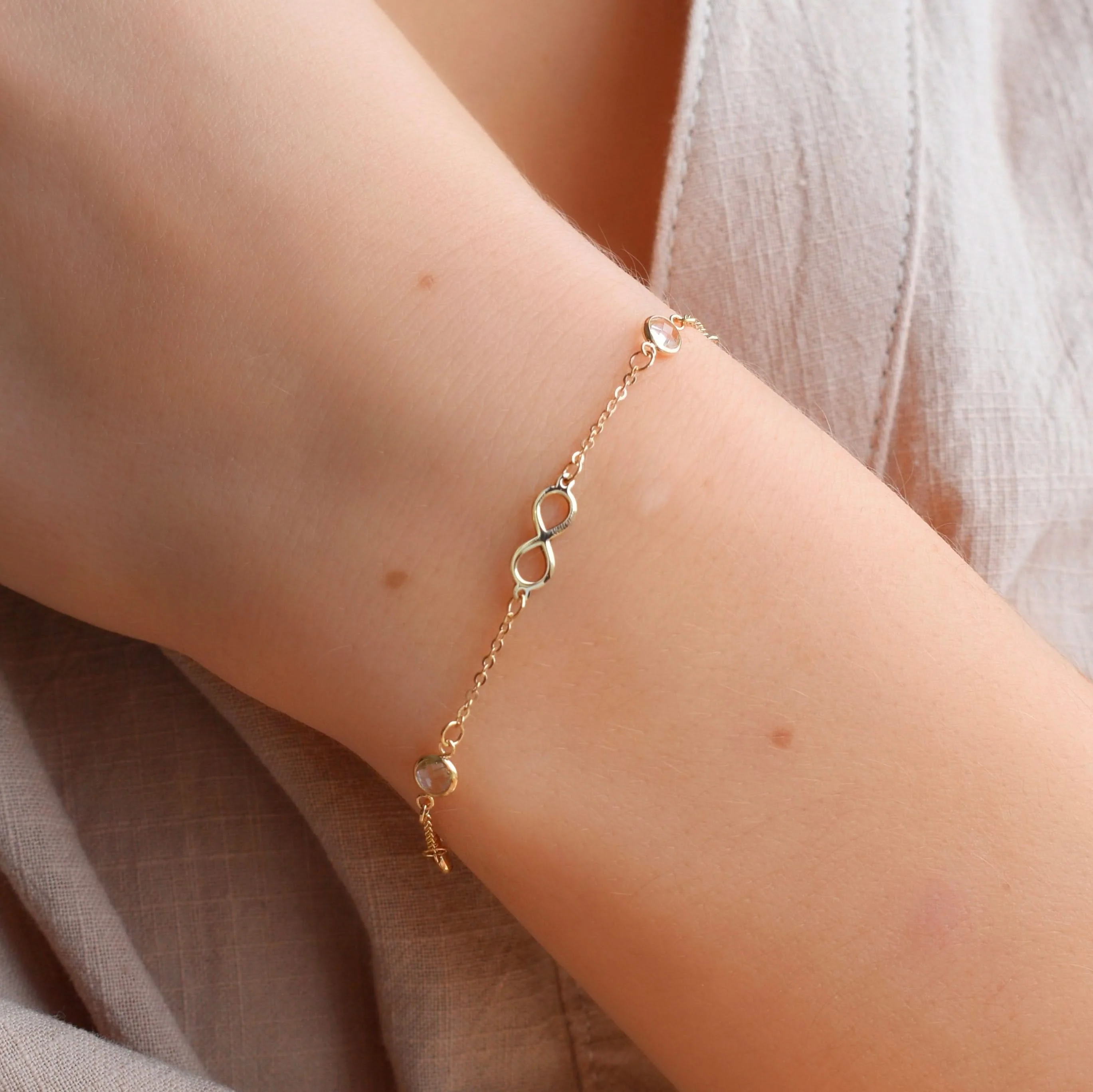 Infinity & Petite 4 Birthstone Bracelet in 14k Gold - Image 3