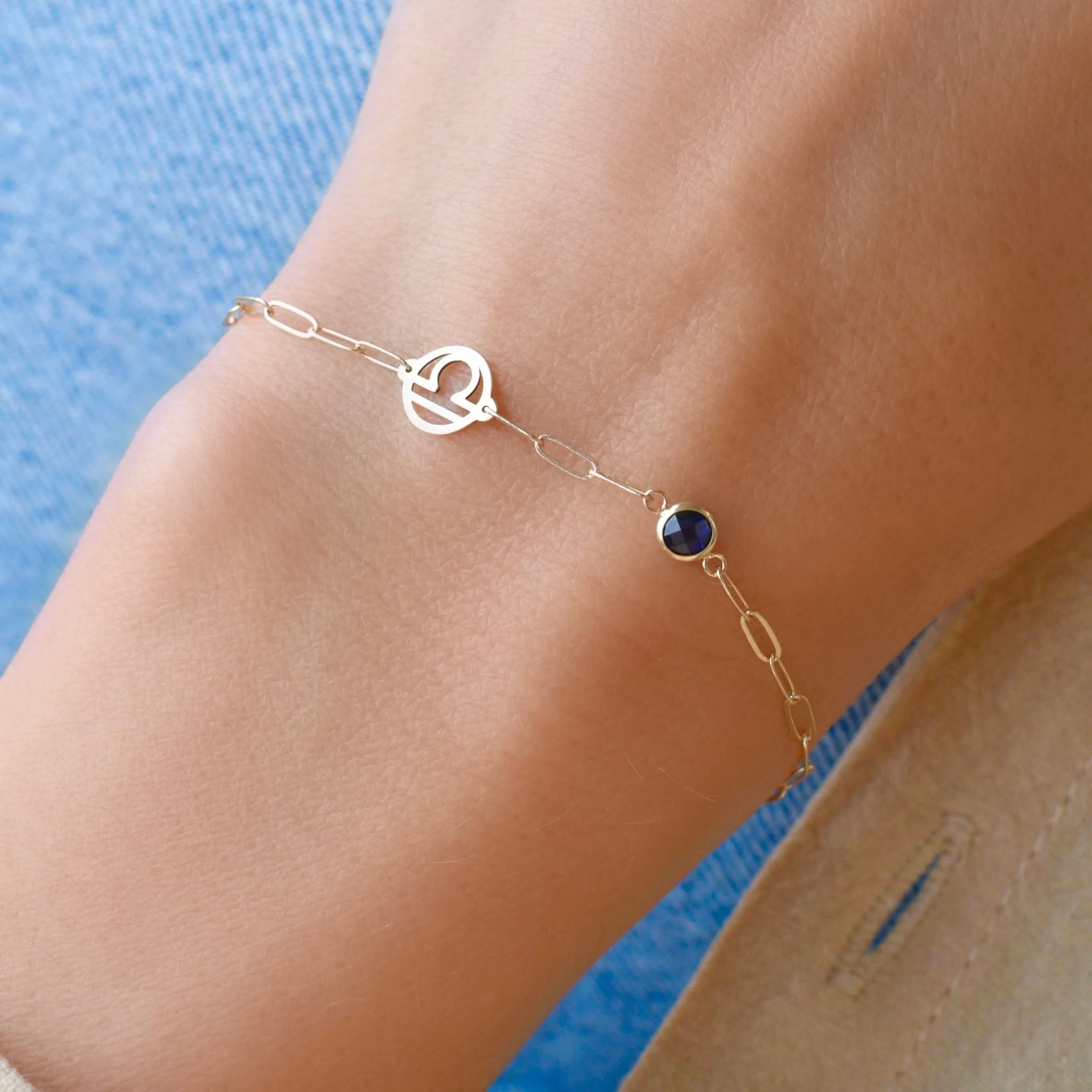 Libra & Birthstone Bracelet on Adelaide Mini in 14k Gold - Image 3