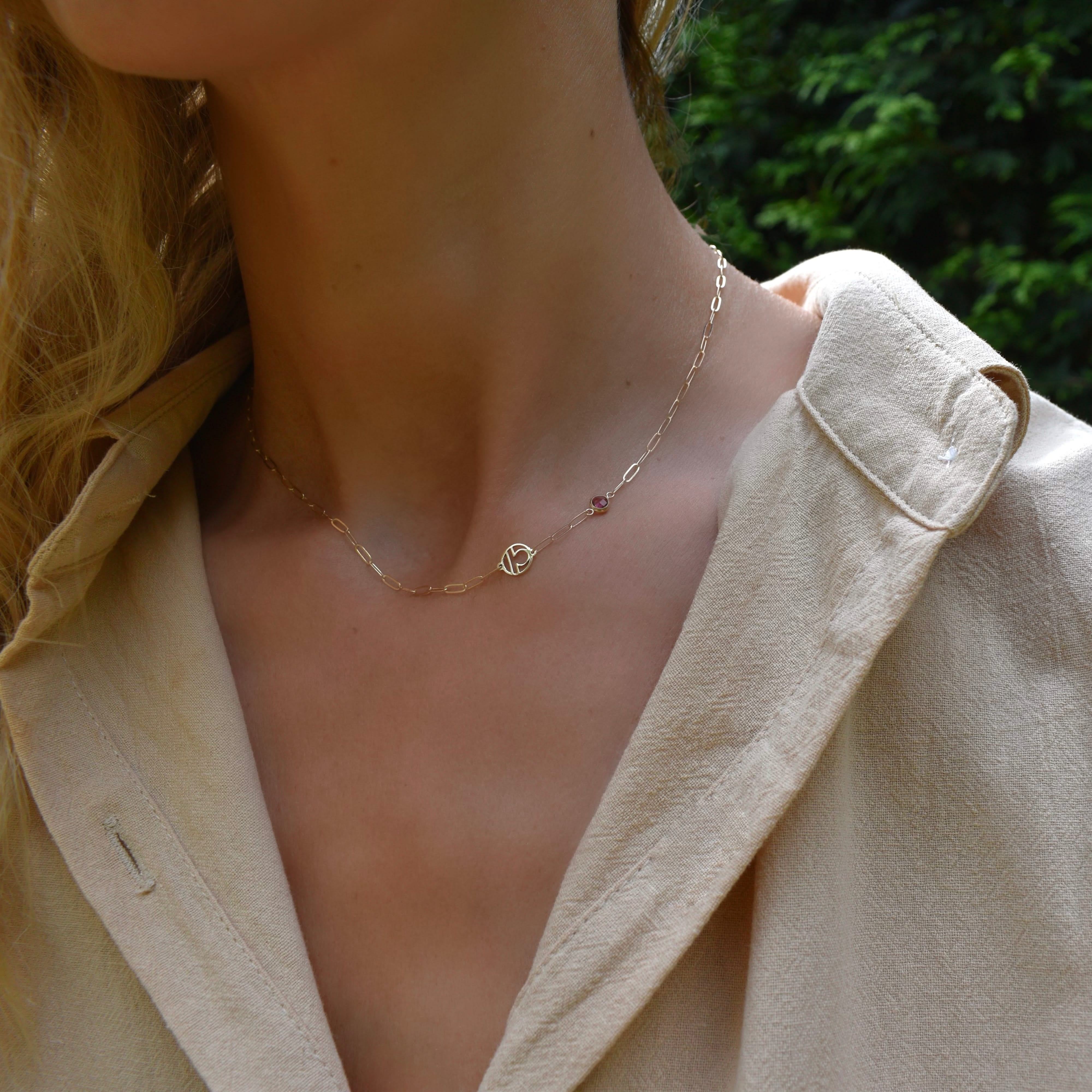 Libra & Birthstone Necklace on Adelaide Mini in 14k Gold - Image 2