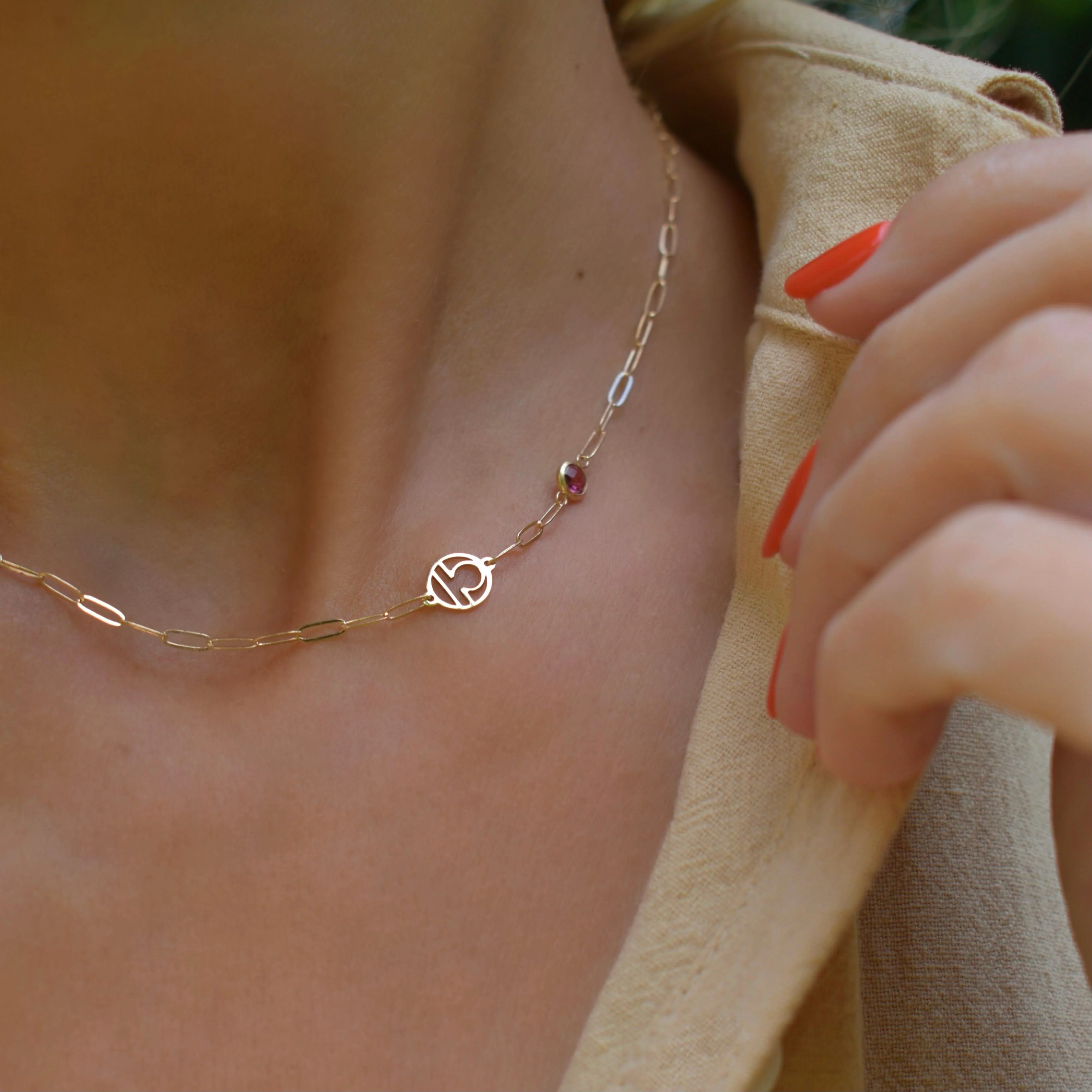 Libra & Birthstone Necklace on Adelaide Mini in 14k Gold - Image 3