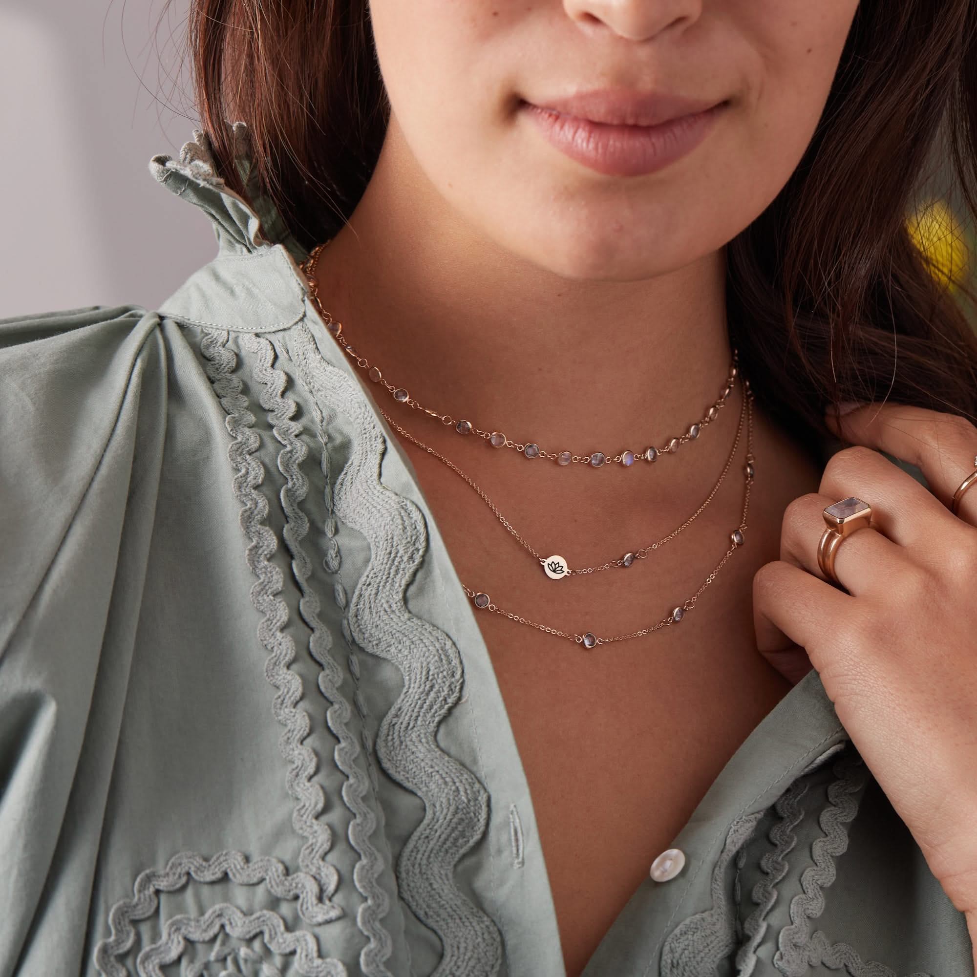 Lotus Disc & Petite 1 Birthstone Necklace in 14k Gold - Image 2