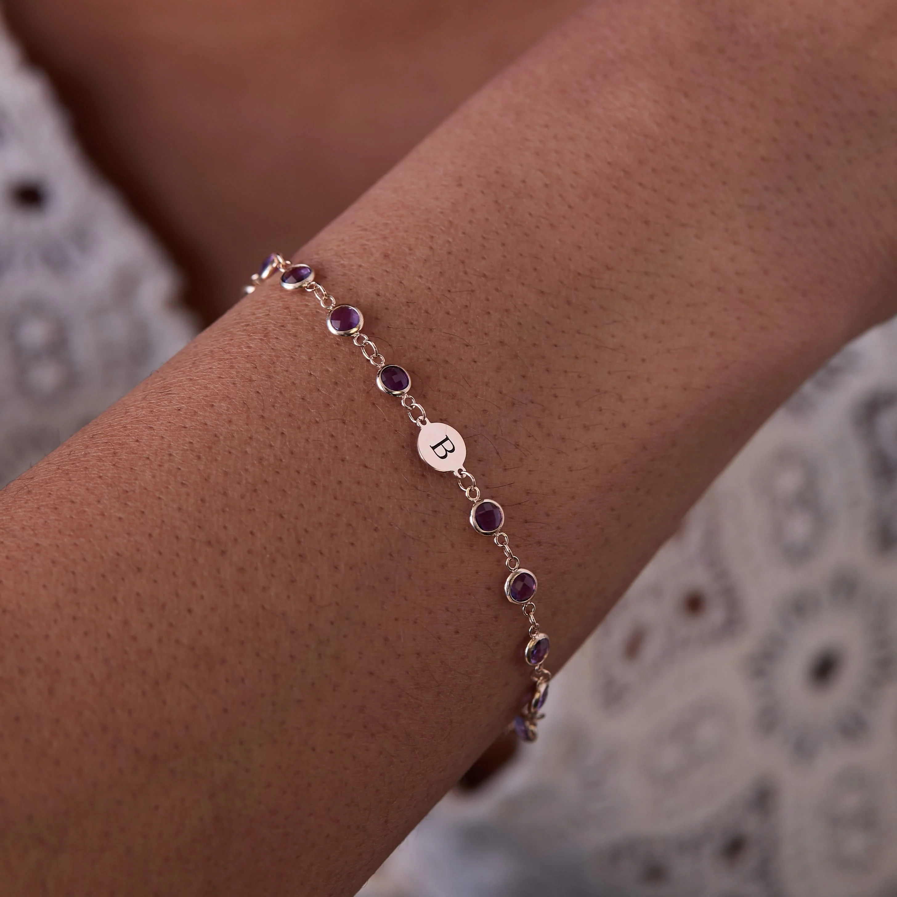 Newport 1 Letter Birthstone Bracelet in 14k Gold - Image 3