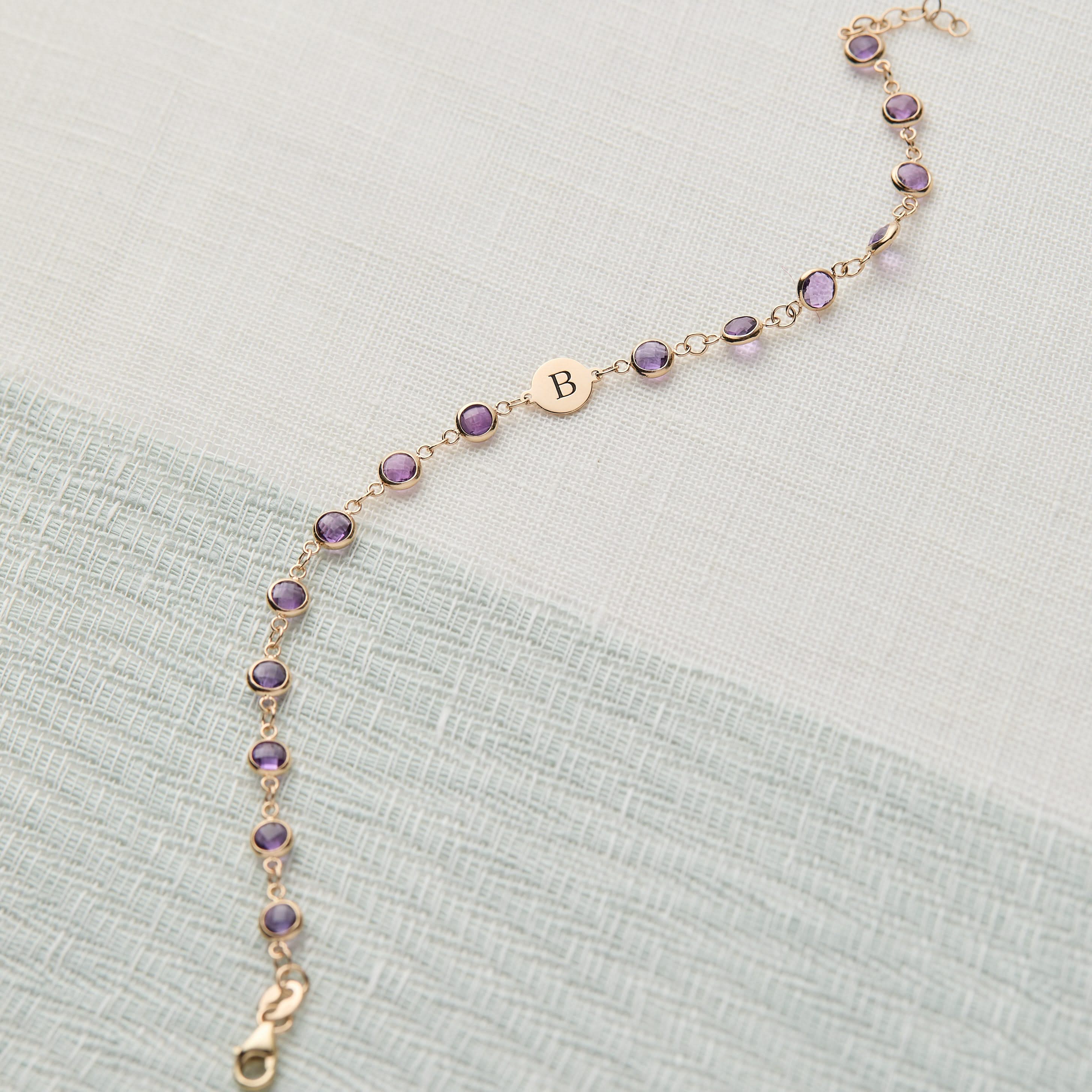 Newport 1 Letter Birthstone Bracelet in 14k Gold - Image 6