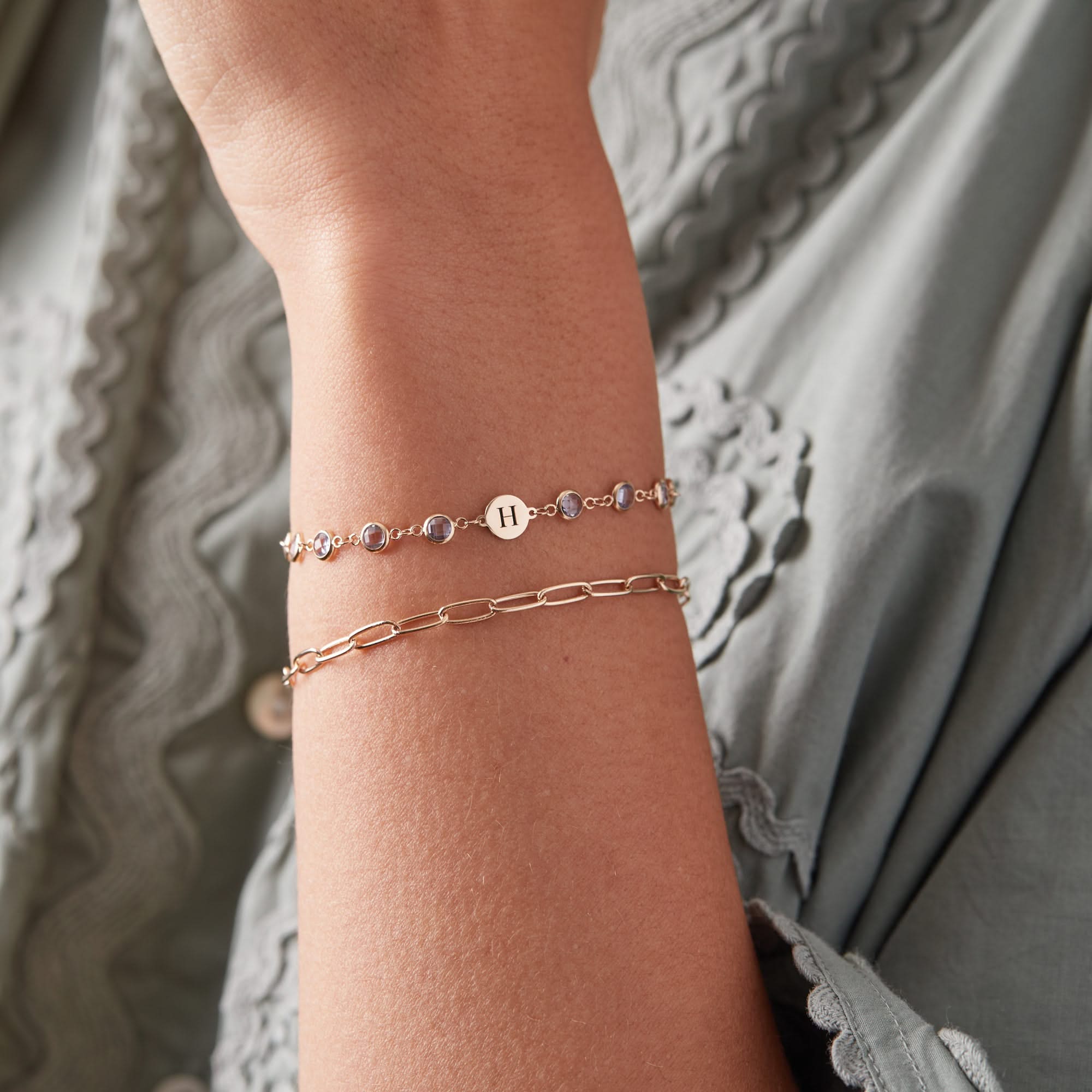 Newport 1 Letter Birthstone Bracelet in 14k Gold - Image 8