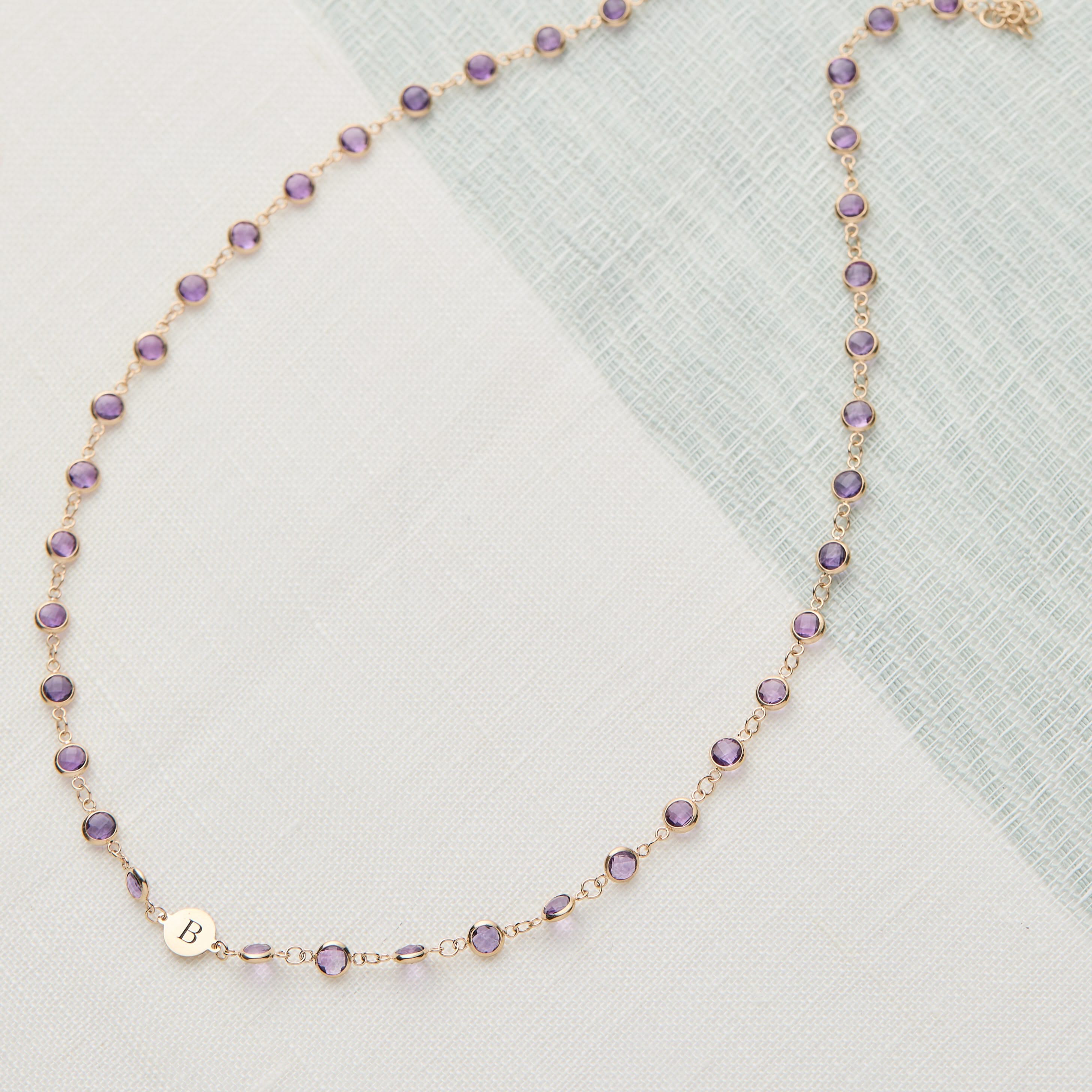Newport 1 Letter Birthstone Necklace in 14k Gold - Image 9