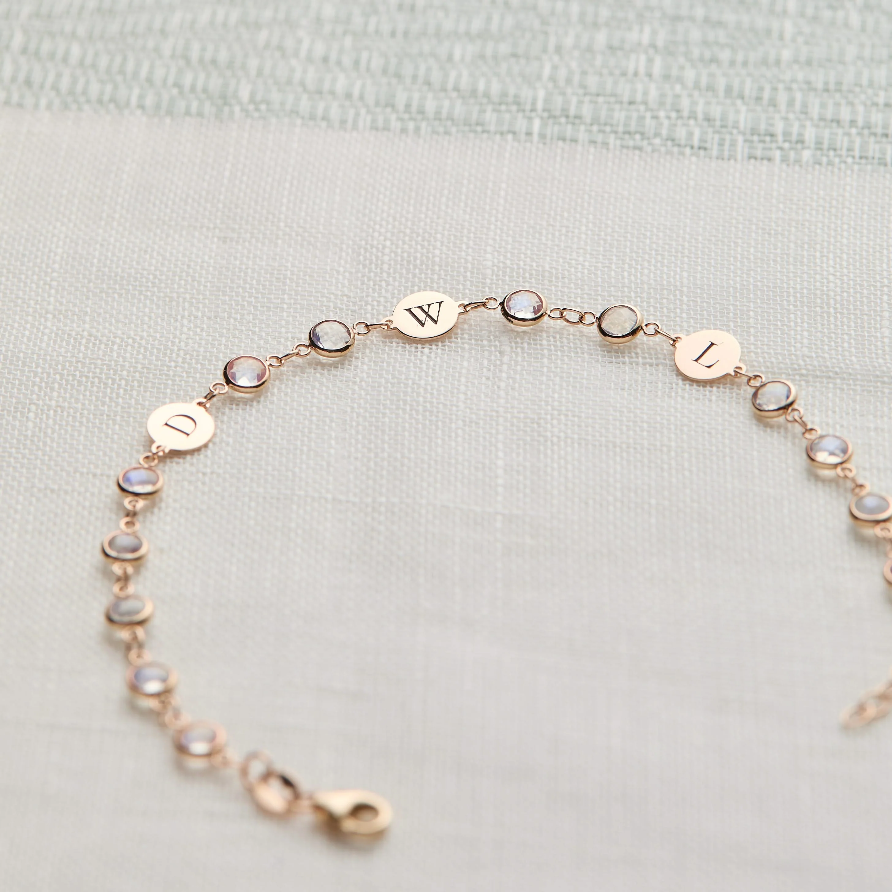 Newport 3 Letter Birthstone Bracelet in 14k Gold - Image 3
