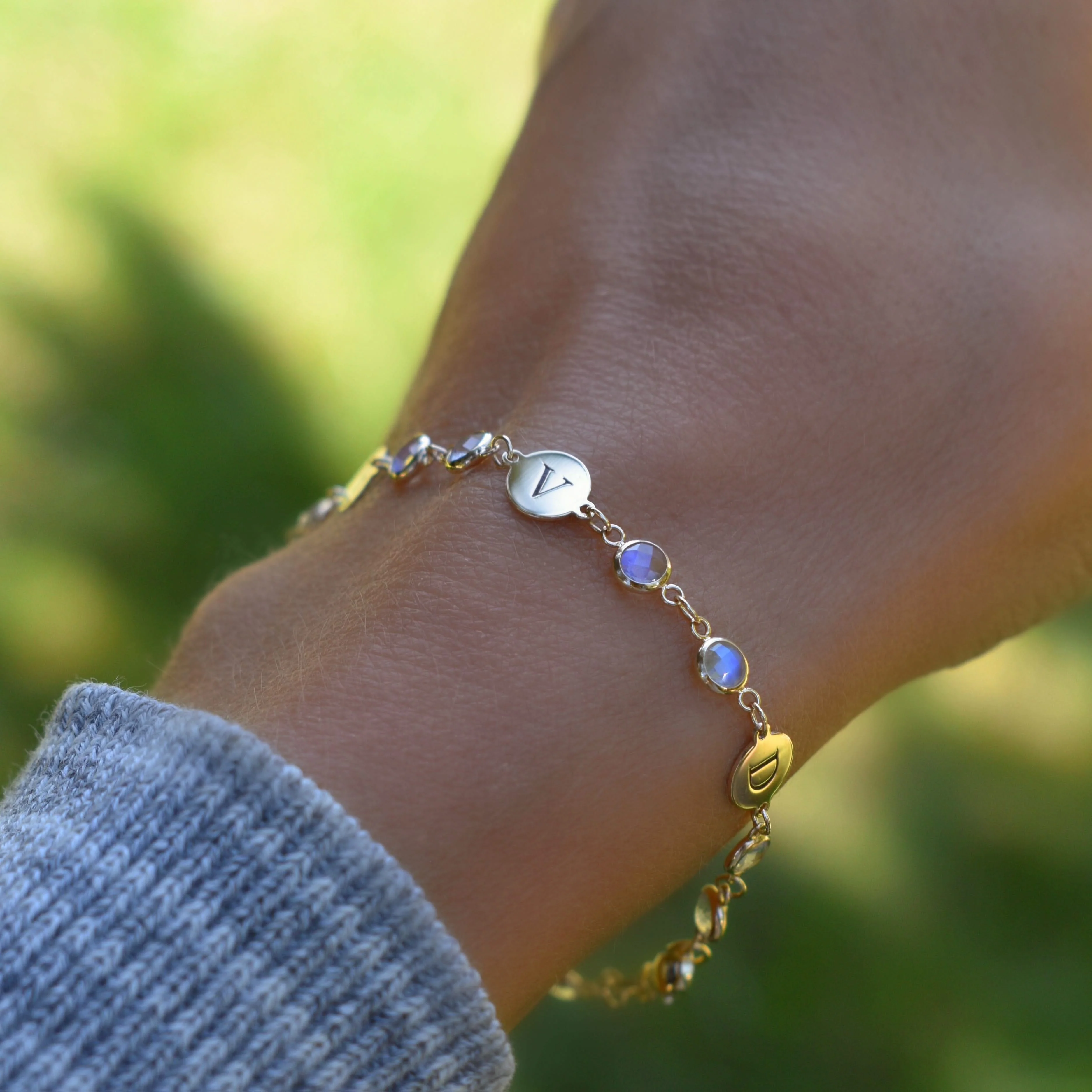 Newport 5 Letter Birthstone Bracelet in 14k Gold - Image 3