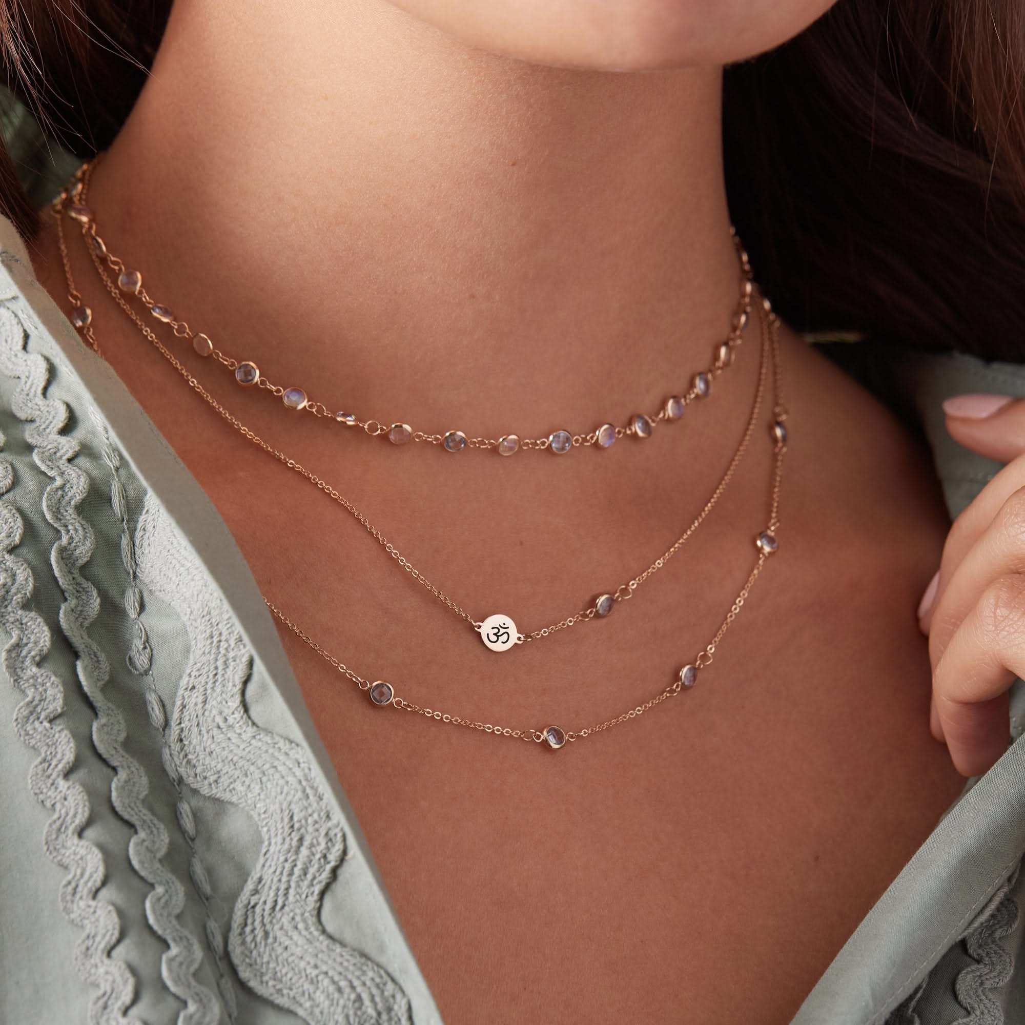 Ohm Disc & Petite 1 Birthstone Necklace in 14k Gold - Image 3