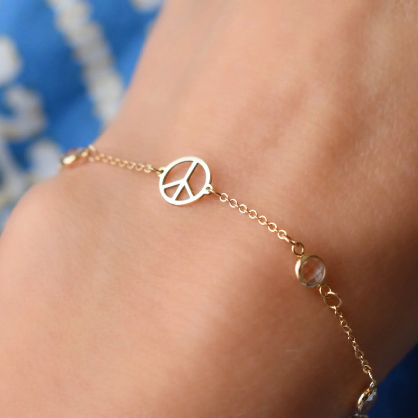 Peace Sign & 3 Birthstone Bracelet in 14k Gold - Image 3