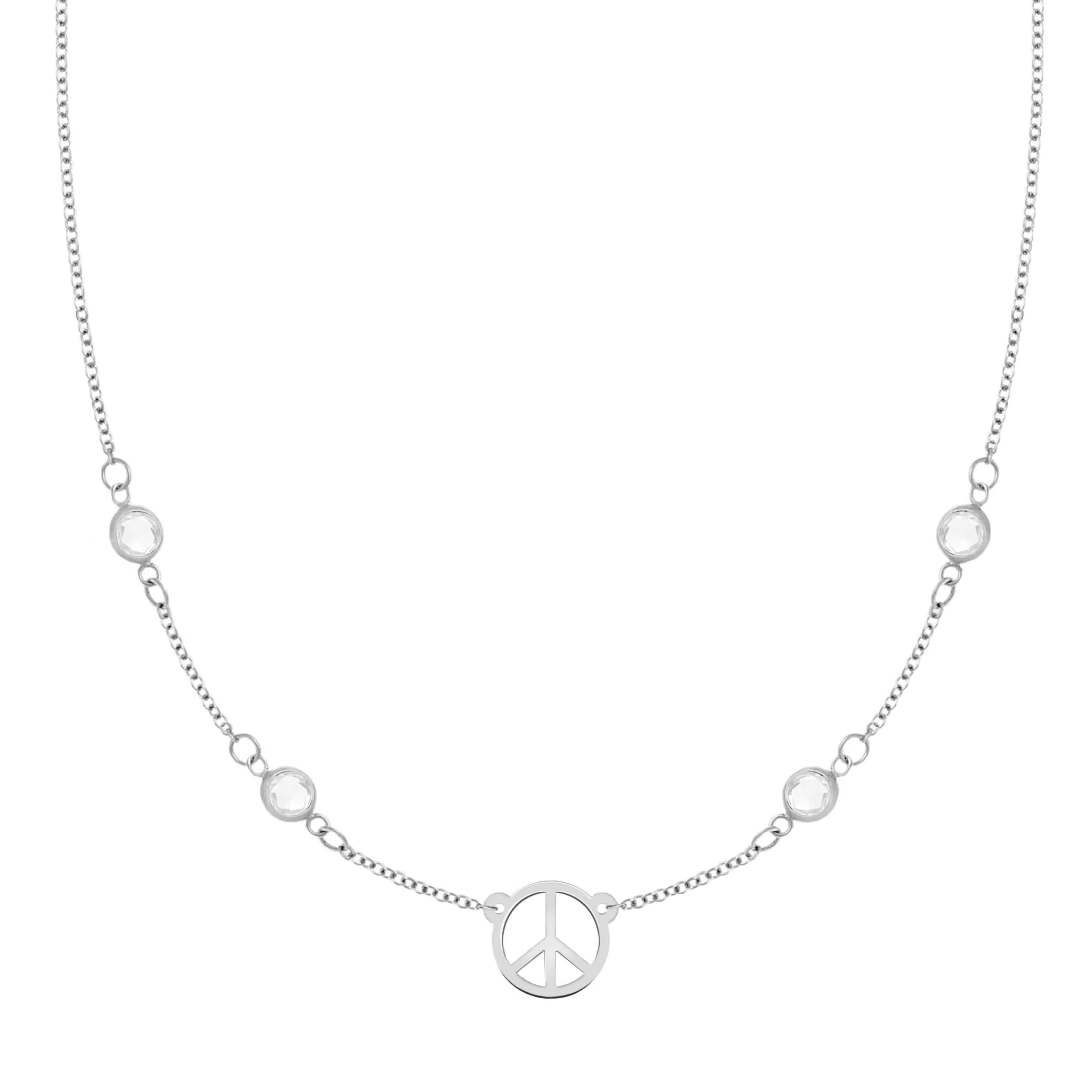 Small Peace Sign & 4 Birthstone Necklace in 14k Gold - Image 4