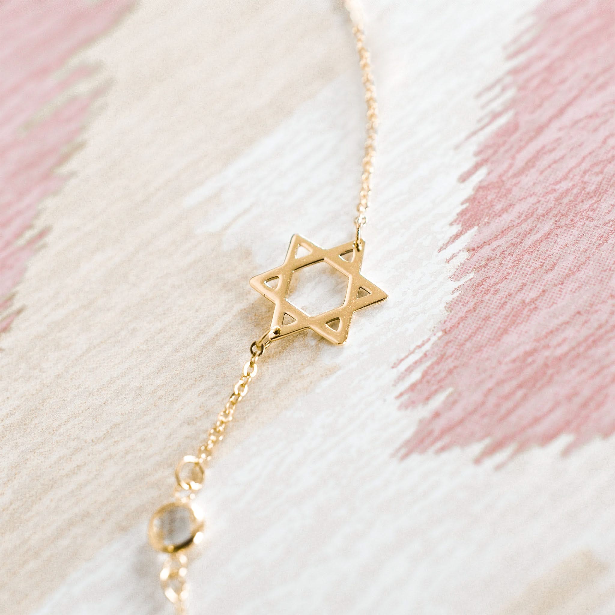Star of David & Petite 1 Birthstone Bracelet in 14k Gold - Image 3