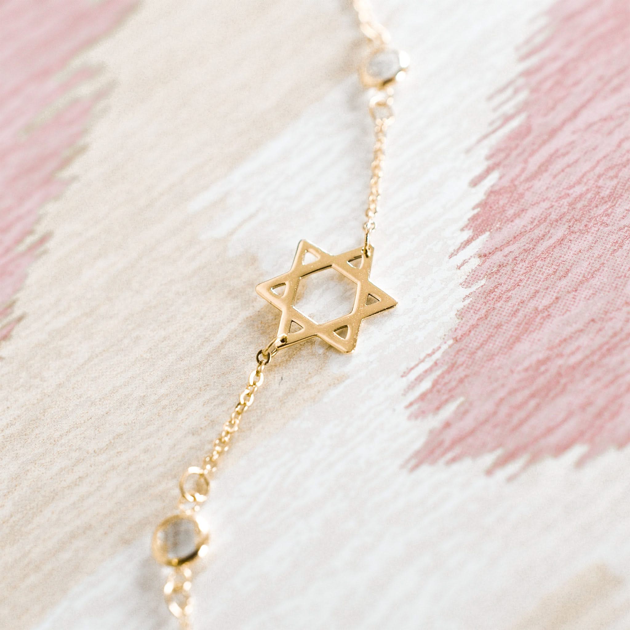 Star of David & Petite 2 Birthstone Bracelet in 14k Gold - Image 3