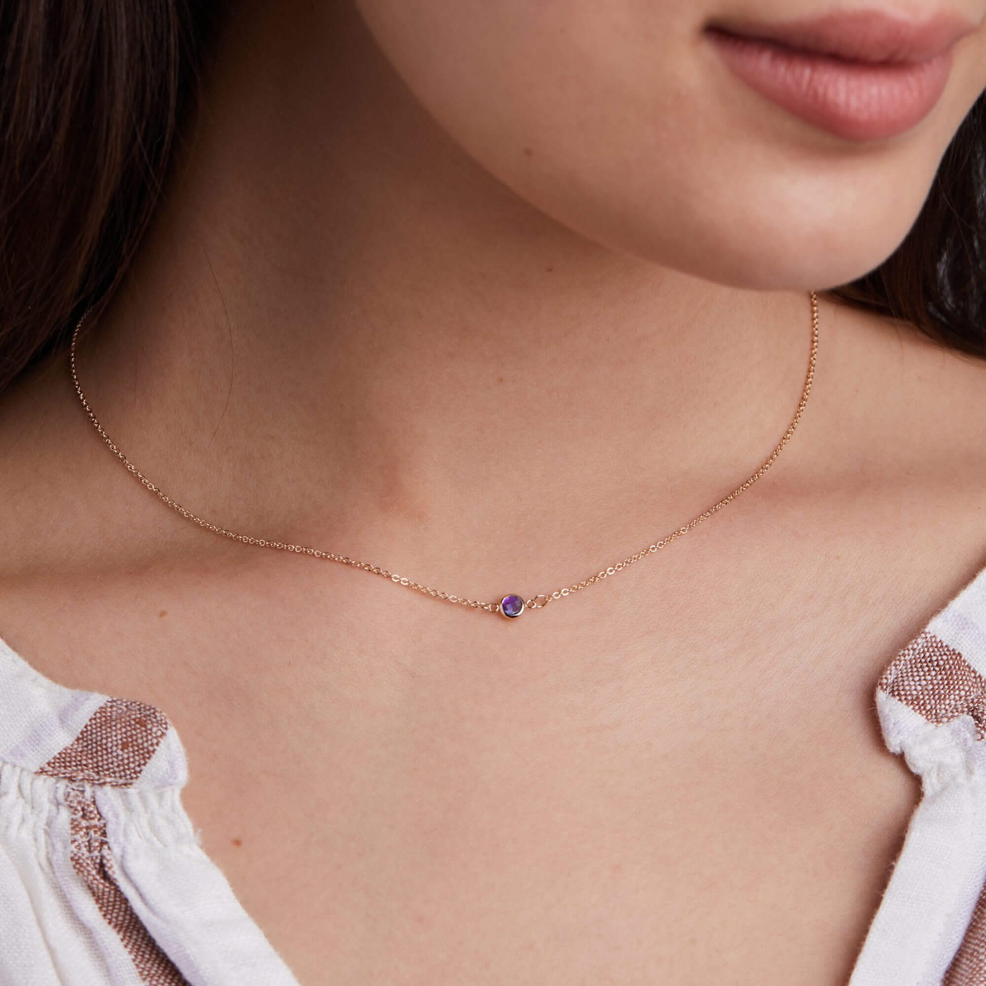 Petite 1 Amethyst Necklace in 14k Gold (February) - Image 3