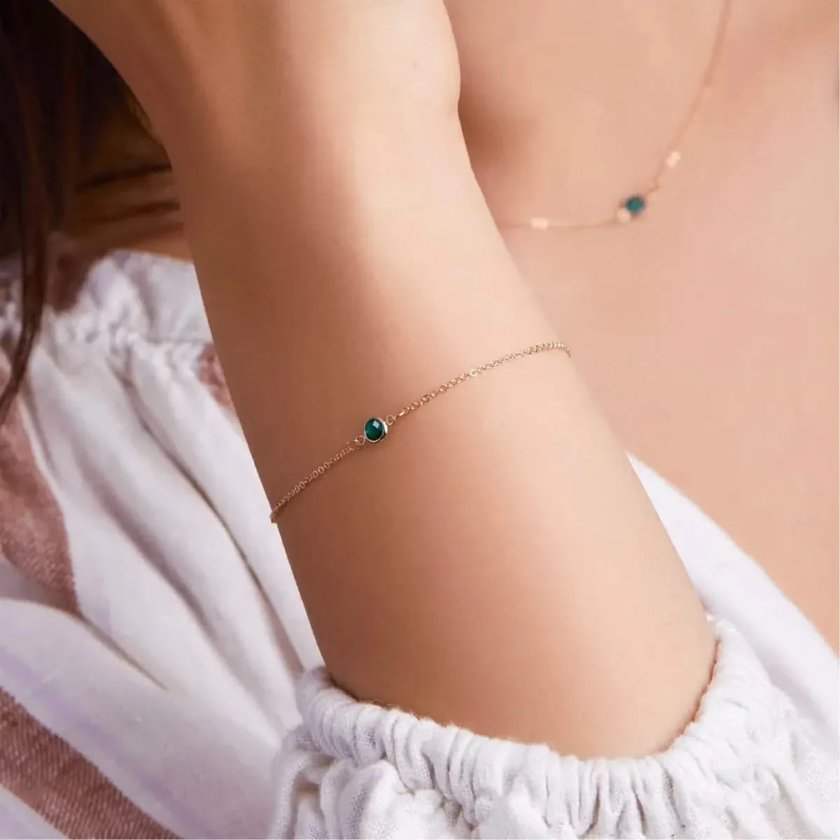 Petite 1 Emerald Bracelet in 14k Gold (May) - Image 3