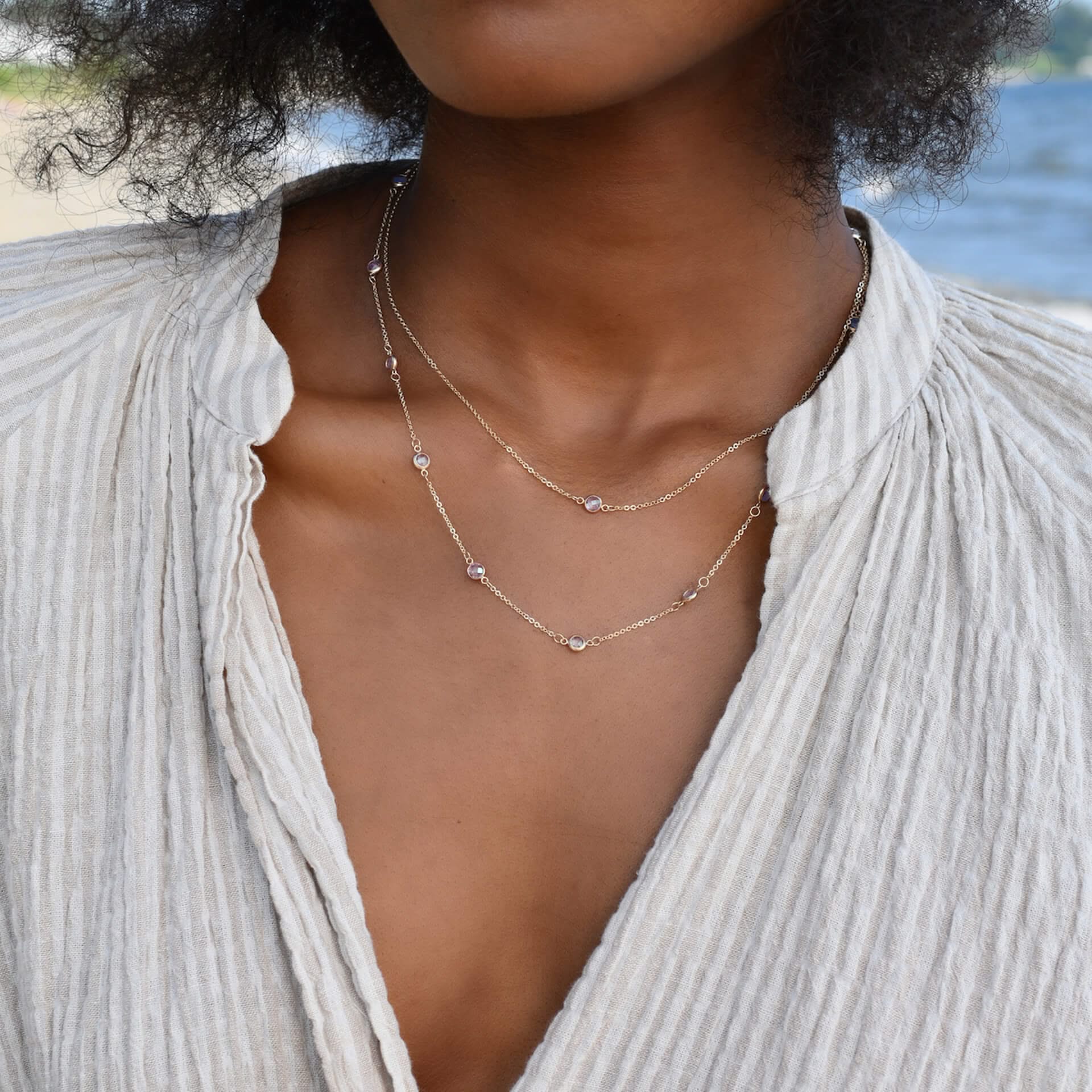 Petite 1 Moonstone Necklace in 14k Gold (June) - Image 8