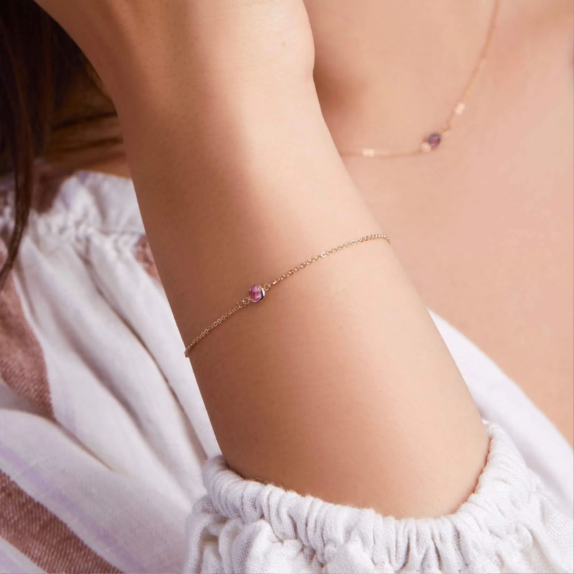 Petite 1 Pink Sapphire Bracelet in 14k Gold (October) - Image 3