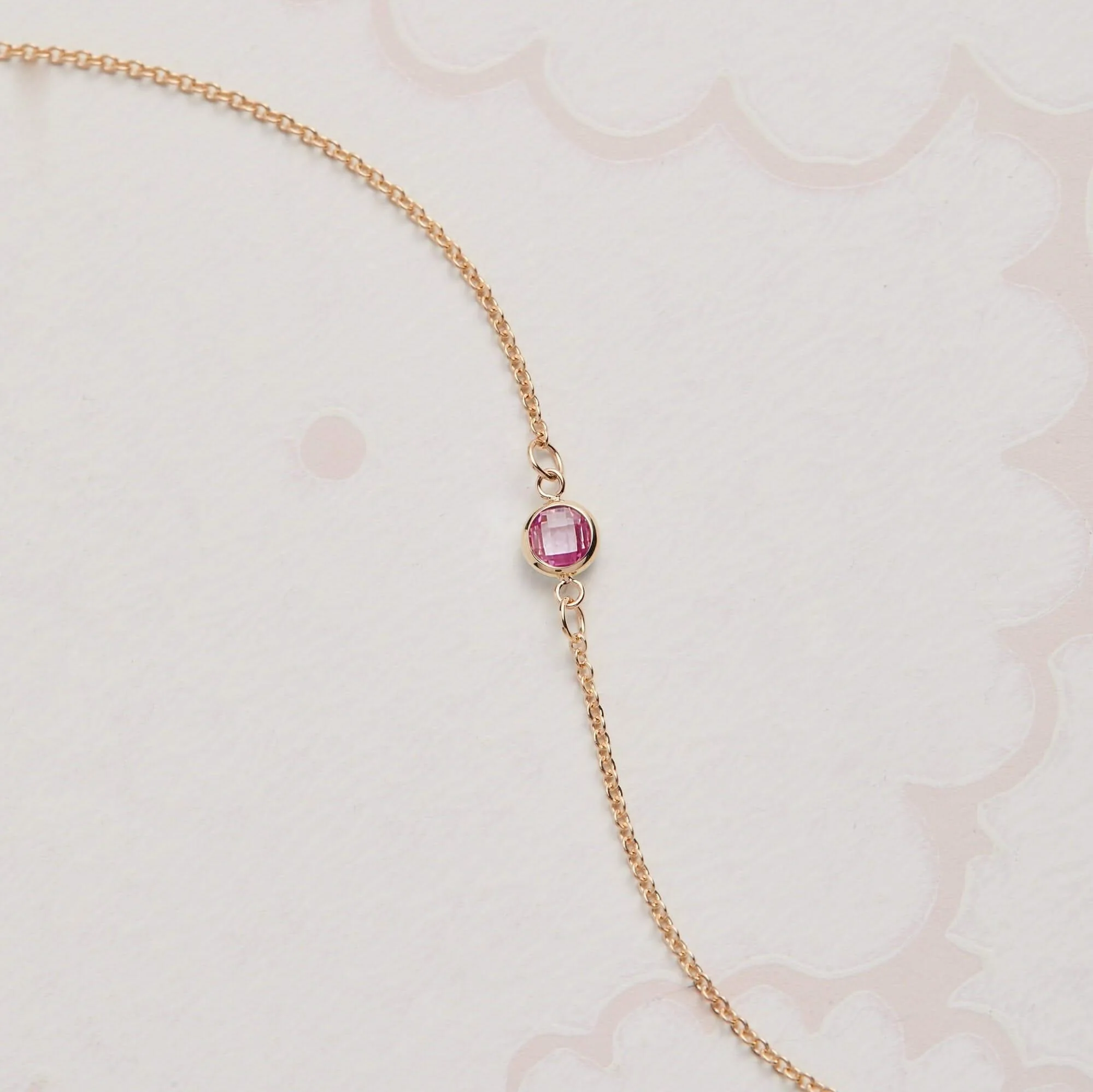 Petite 1 Pink Sapphire Necklace in 14k Gold (October) - Image 7