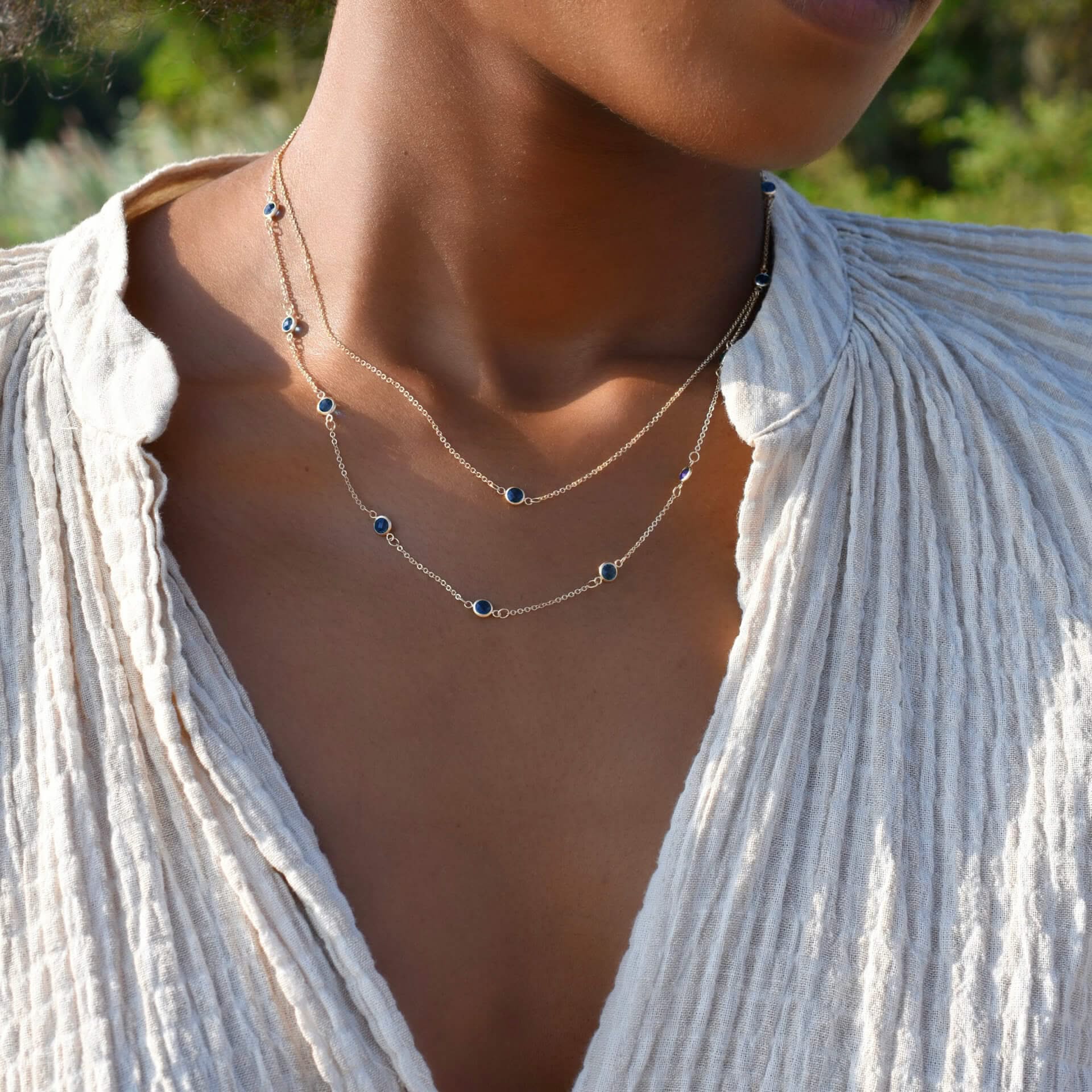 Petite 1 Sapphire Necklace in 14k Gold (September) - Image 8