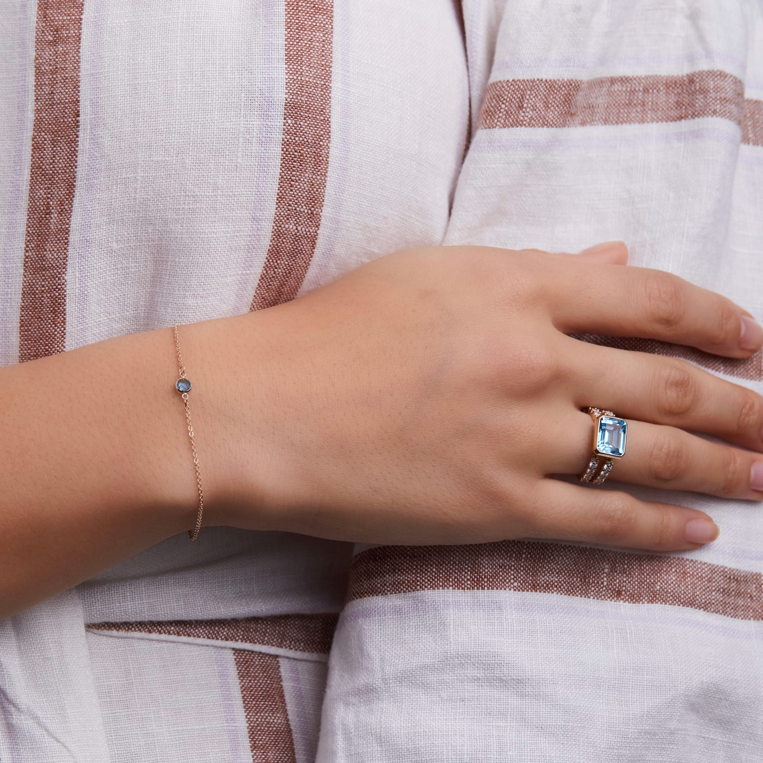 Petite 1 Nantucket Blue Topaz Bracelet in 14k Gold (December) - Image 11